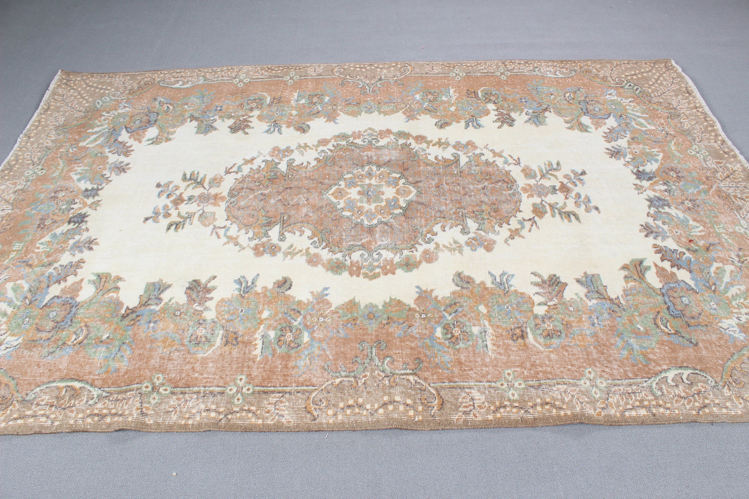 Beige Wool Rugs, Turkish Rug, Geometric Rugs, Outdoor Rug, Bedroom Rugs, Vintage Rug, Salon Rugs, 5.4x8.6 ft Large Rugs