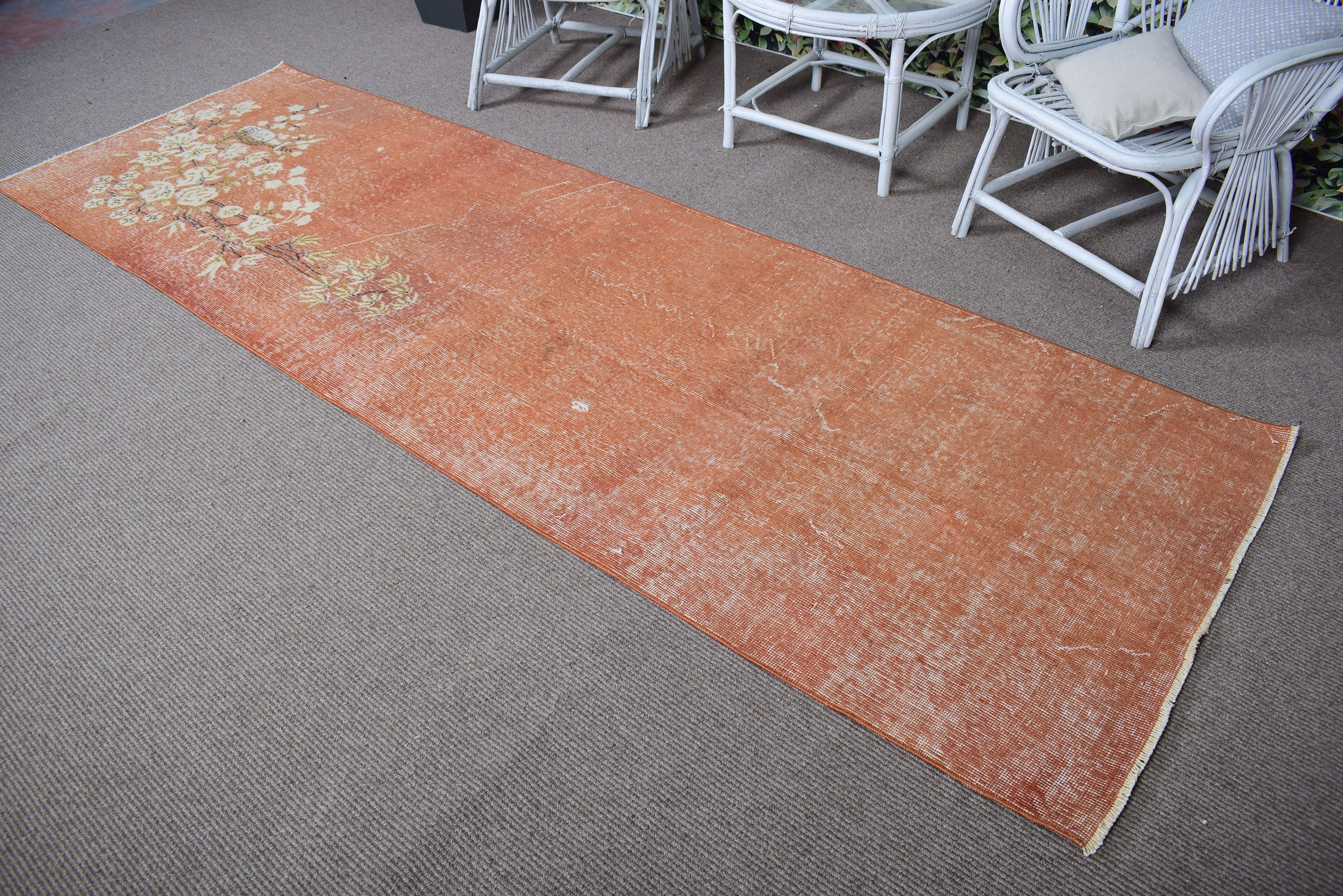 Beni Ourain Runner Rug, Vintage Rug, 3.3x10.3 ft Runner Rug, Kitchen Rug, Oushak Rug, Orange Moroccan Rugs, Decorative Rugs, Turkish Rug