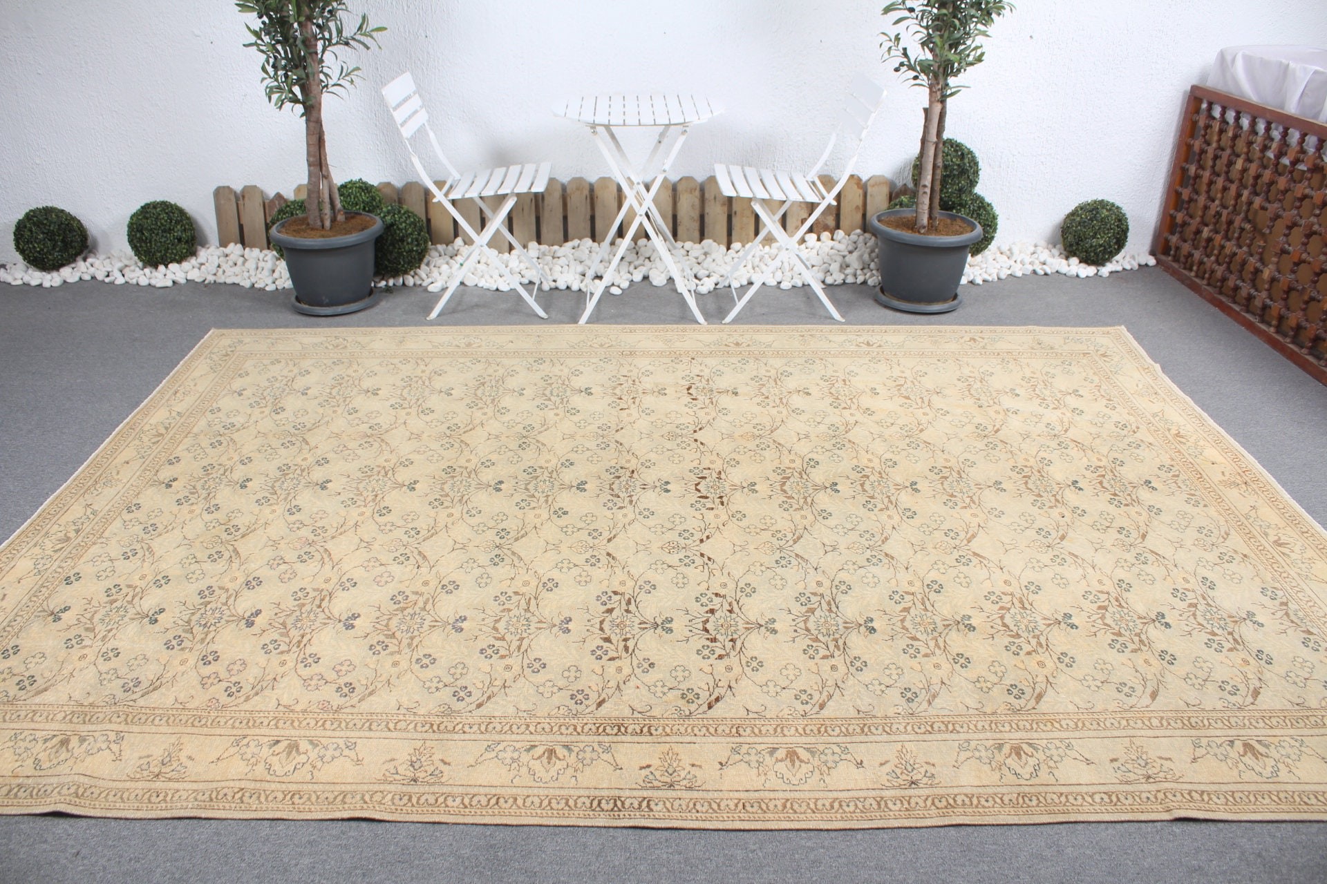 Salon Rug, Aztec Rug, 7.4x10.7 ft Oversize Rug, Turkish Rug, Kitchen Rug, Vintage Rugs, Beige Antique Rug, Living Room Rug