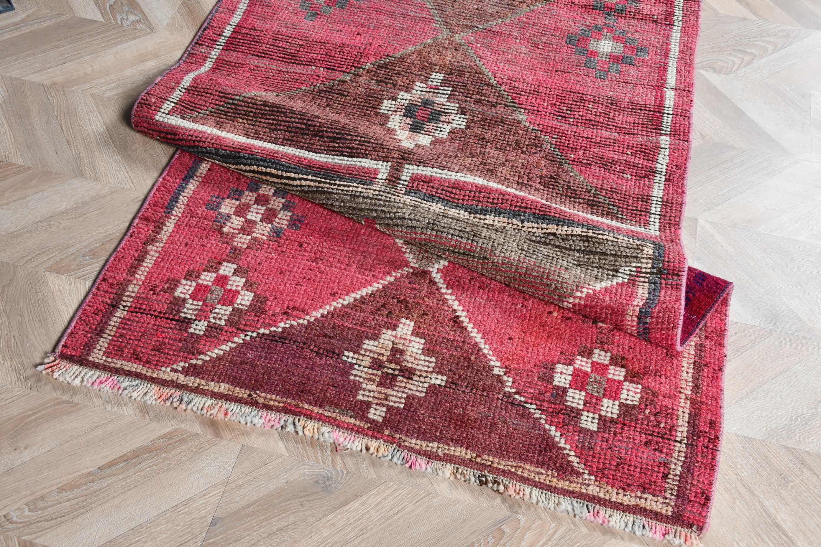 Bedroom Rug, Corridor Rug, Pink Oushak Rug, Turkish Rug, Vintage Rug, Flatweave Rug, 3x9.4 ft Runner Rugs, Kitchen Rug, Rugs for Hallway