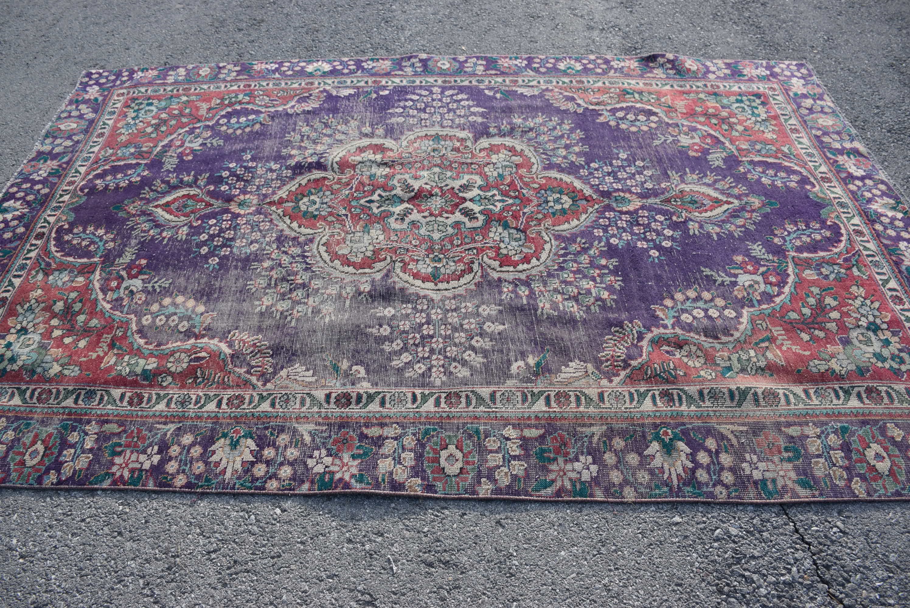 Oturma Odası Halısı, Vintage Halılar, Antika Halı, Anadolu Halısı, Türk Halısı, 5.9x9.2 ft Büyük Halı, Mor Yatak Odası Halıları, Soluk Halı, Salon Halıları