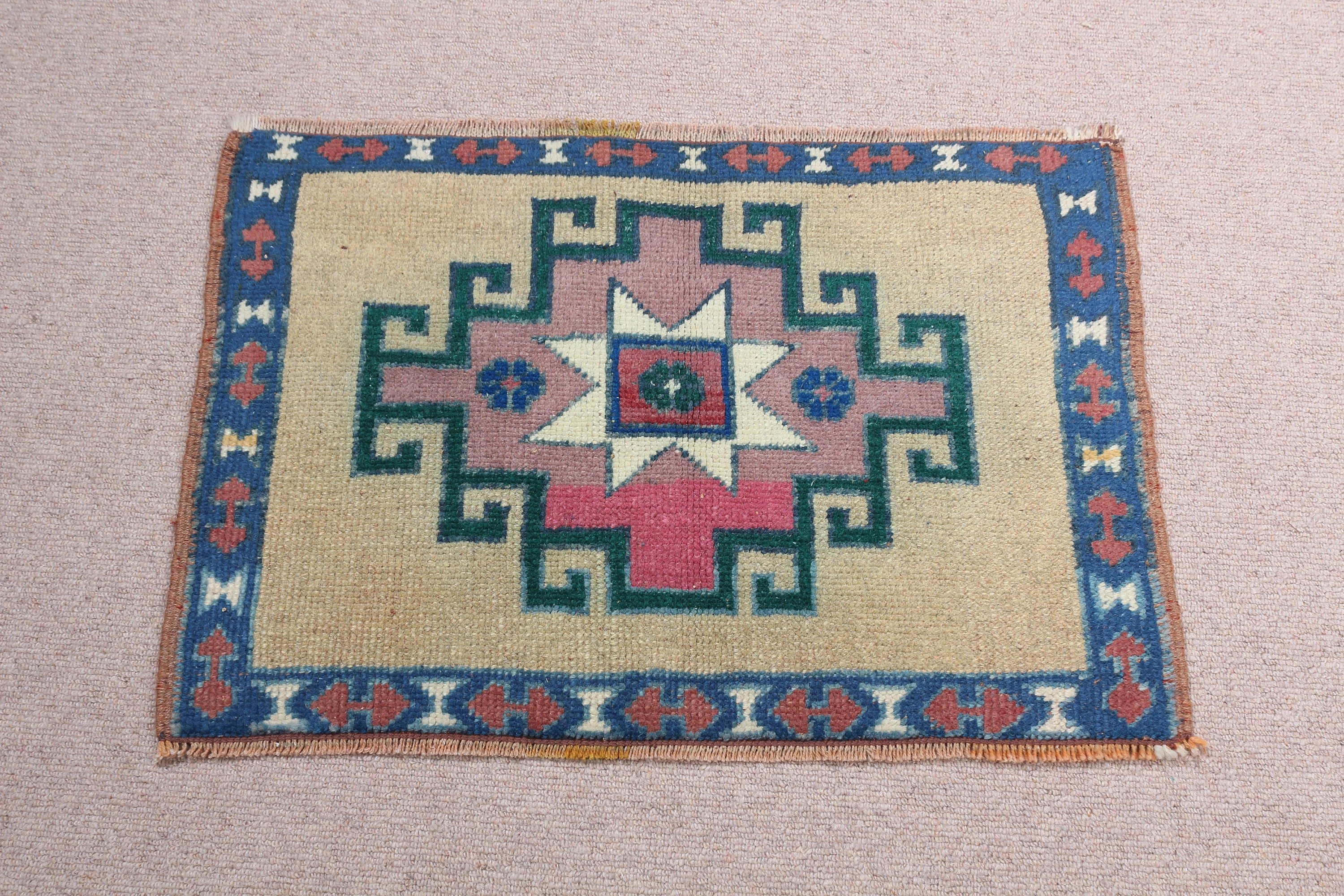 Cool Halı, 1.6x2.3 ft Küçük Halı, Duvara Asılı Halı, Vintage Halı, Mavi Oushak Halı, Türk Halısı, Banyo Halıları, Mutfak Halısı, Yatak Odası Halısı