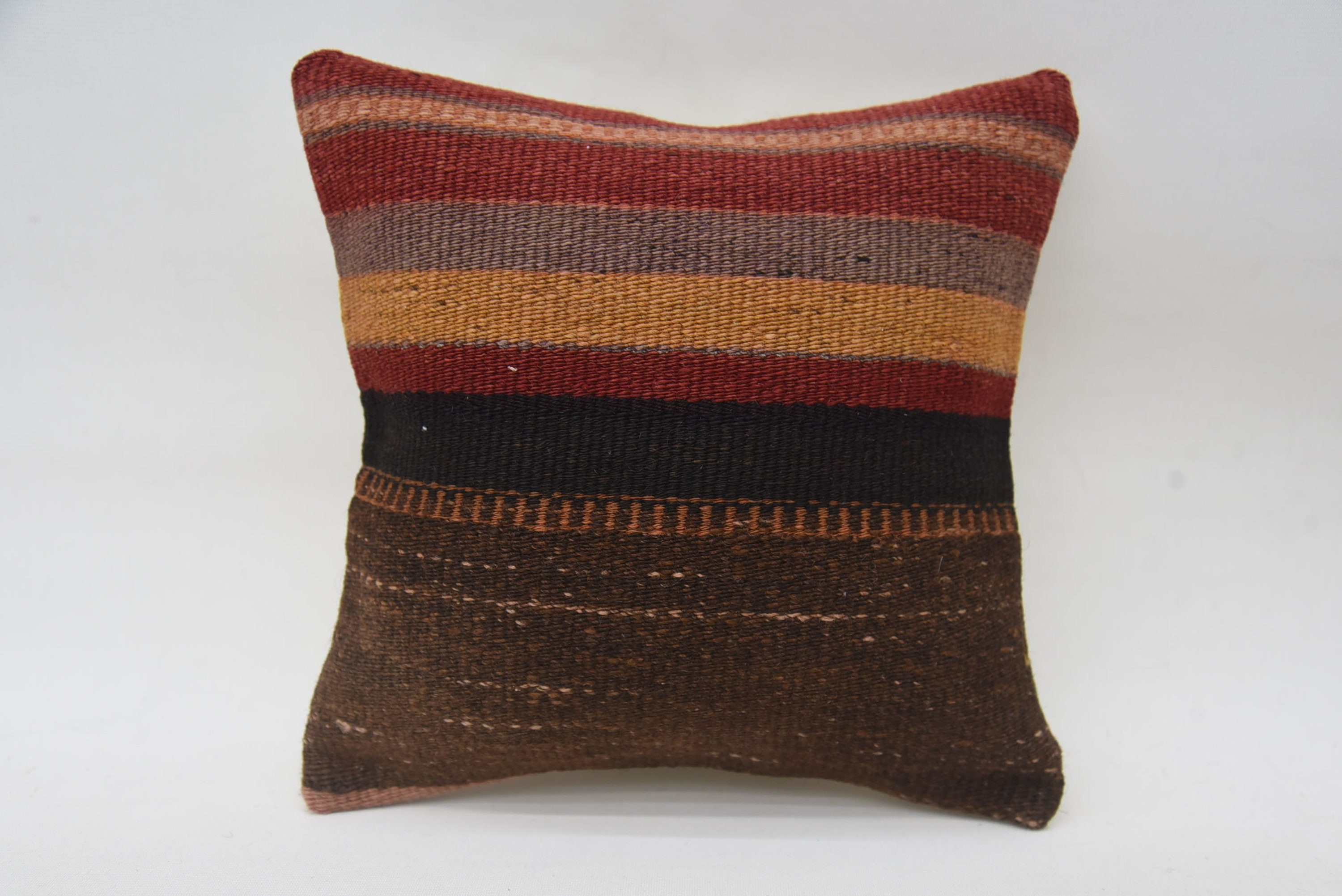 Turkish Pillow, Kilim Pillow, Morroccon Kilim Cushion Cushion Cover, Muted Pillow Sham, Kilim Pillow Cover, 12"x12" Brown Pillow Cover