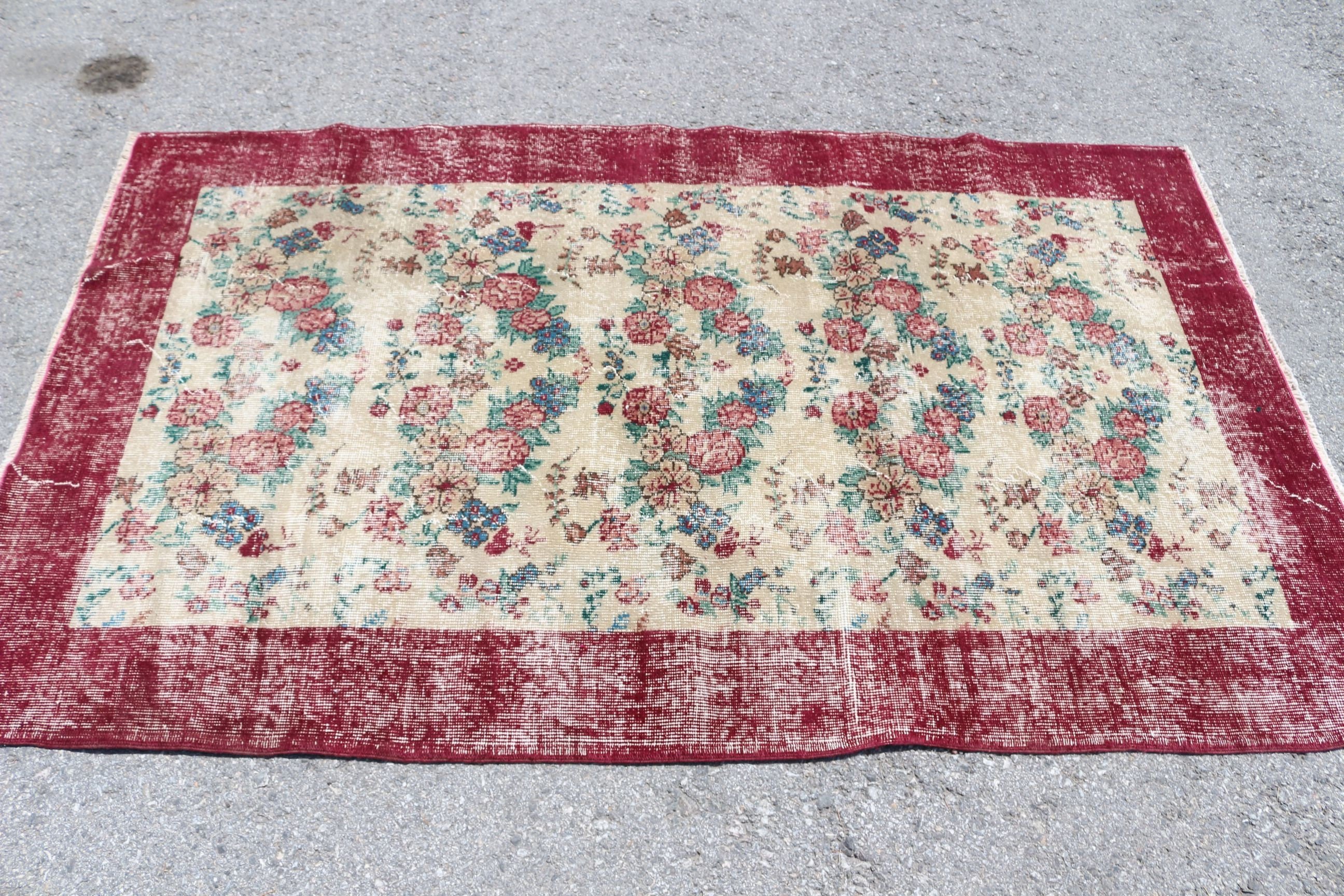 Wool Rug, 3.8x6.4 ft Area Rugs, Dining Room Rugs, Red Kitchen Rug, Vintage Rugs, Tribal Rug, Kitchen Rug, Turkish Rug, Rugs for Nursery