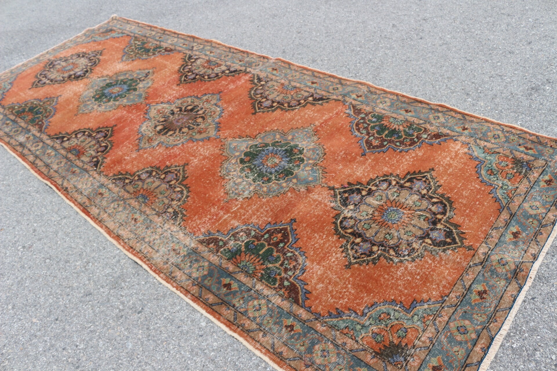 Dining Room Rug, Vintage Rugs, Salon Rugs, 4.9x12.1 ft Large Rug, Turkish Rugs, Orange Floor Rugs, Oriental Rugs, Kitchen Rugs, Pale Rug