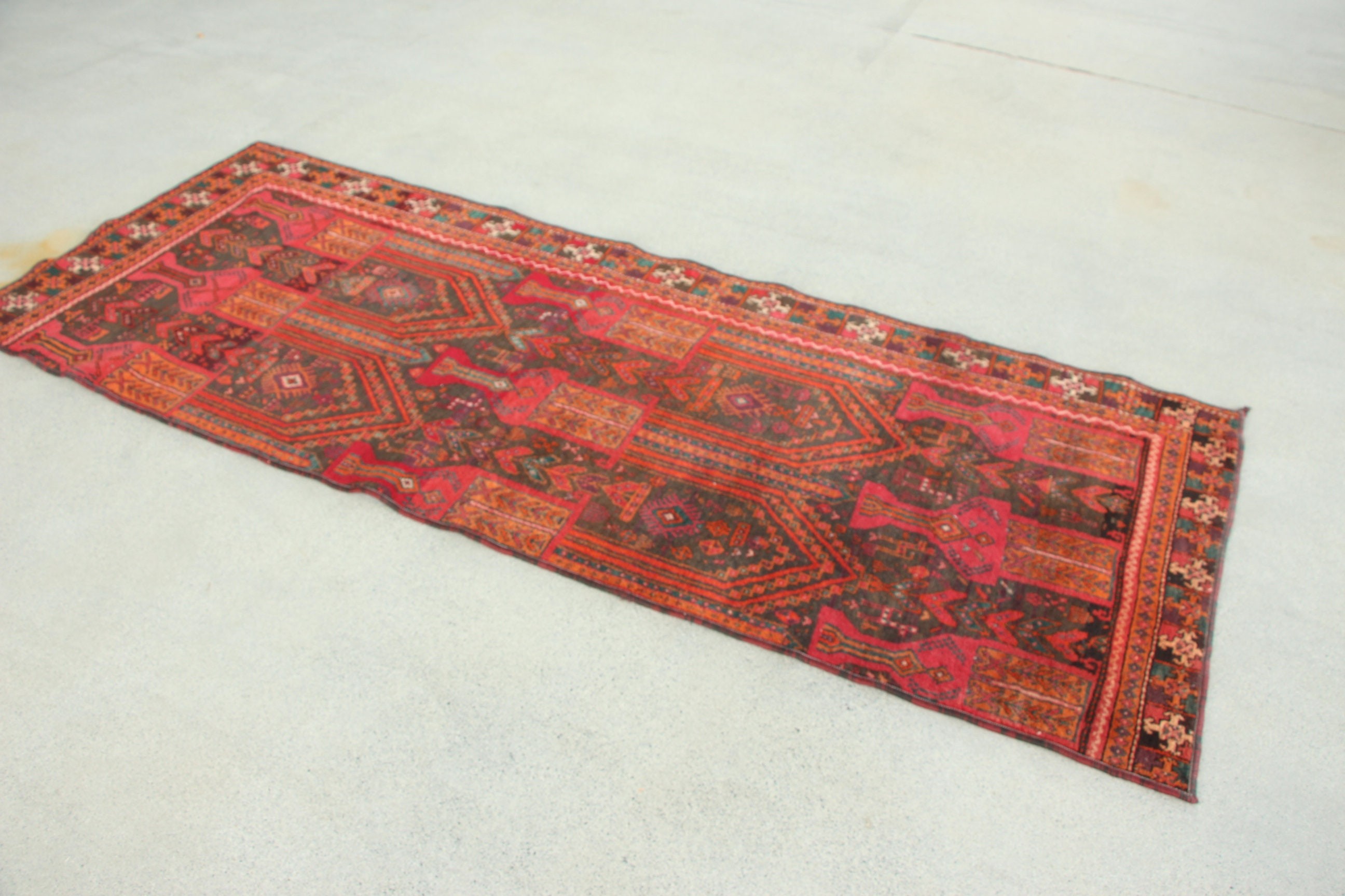 Kırmızı Boho Halılar, 2.8x7.9 ft Runner Halı, Geometrik Halılar, Mutfak Halıları, Ev Dekorasyonu Halısı, Vintage Halı, Beni Ourain Runner Halısı, Türk Halıları