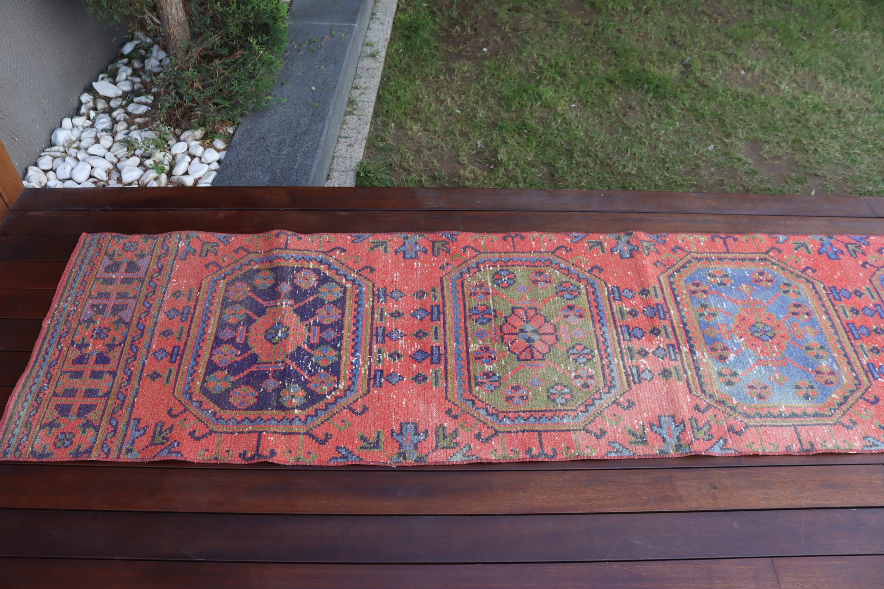 Vintage Halı, Türk Halısı, Koşucu Halıları, Aztek Halıları, 2.1x11.1 ft Koşucu Halısı, Anadolu Halısı, Turuncu Nötr Halılar, Yün Halılar, Merdiven Halıları