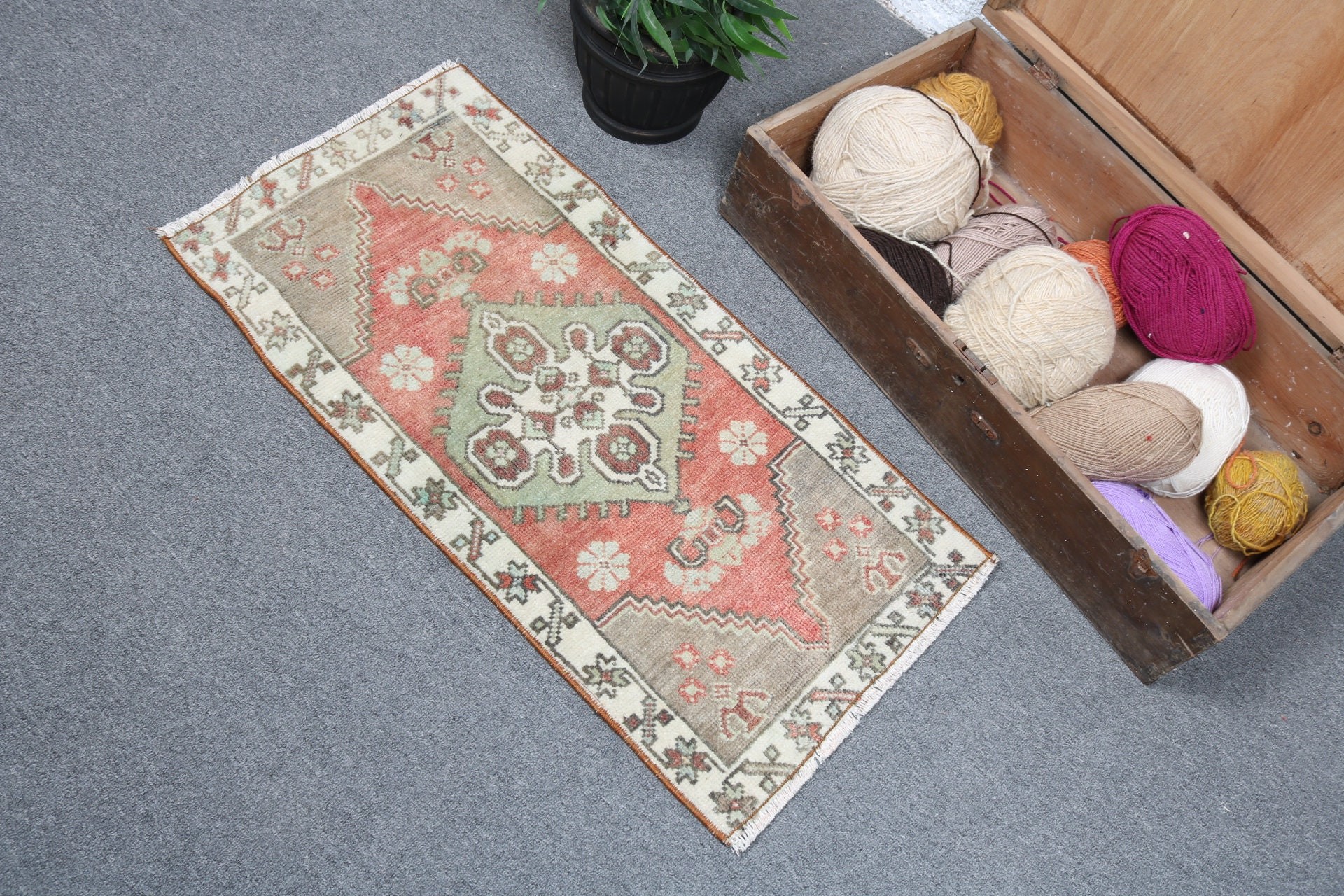 Vintage Halı, Boho Halı, Kırmızı Zemin Halısı, Ev Dekorasyonu Halısı, Küçük Alan Halıları, Türk Halıları, Araba Paspas Halıları, Tribal Halısı, 1.4x2.9 ft Küçük Halı