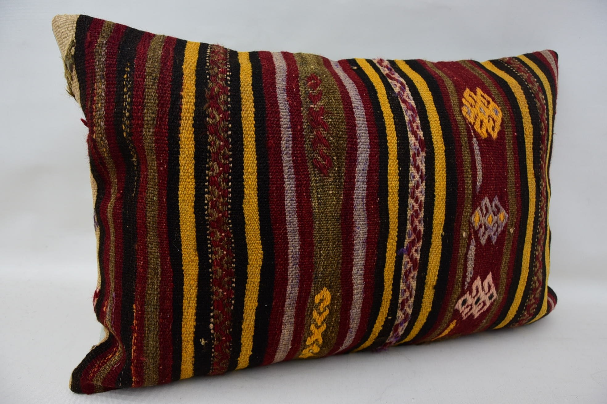 Ikat Cushion Cover, Boho Pillow Sham Cover, Throw Kilim Pillow, 16"x24" Red Cushion Cover, Art Deco Pillow Cover, Pillow for Couch