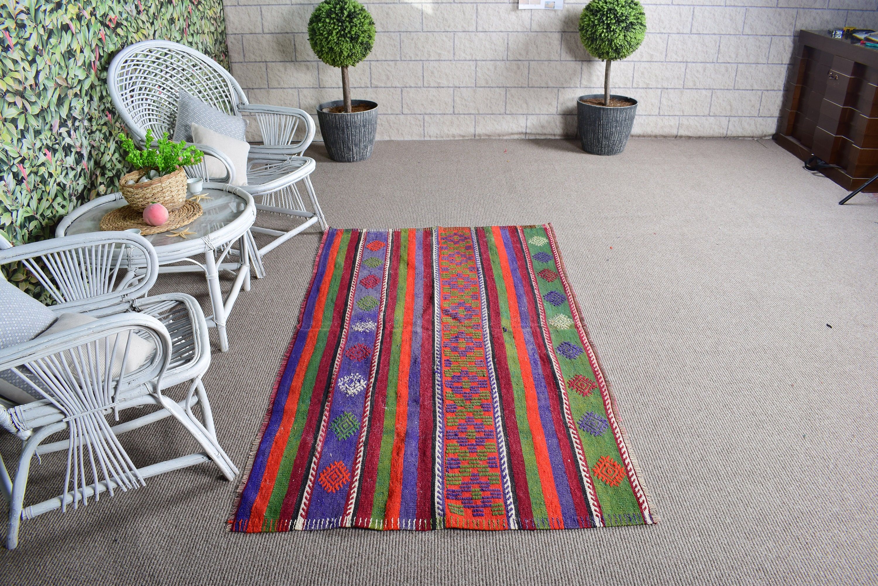 Mutfak Halısı, 3.5x6.4 ft Accent Halı, Mavi Yatak Odası Halısı, Türk Halıları, Modern Halı, Vintage Halı, Fas Halıları, Kilim, Boho Accent Halı