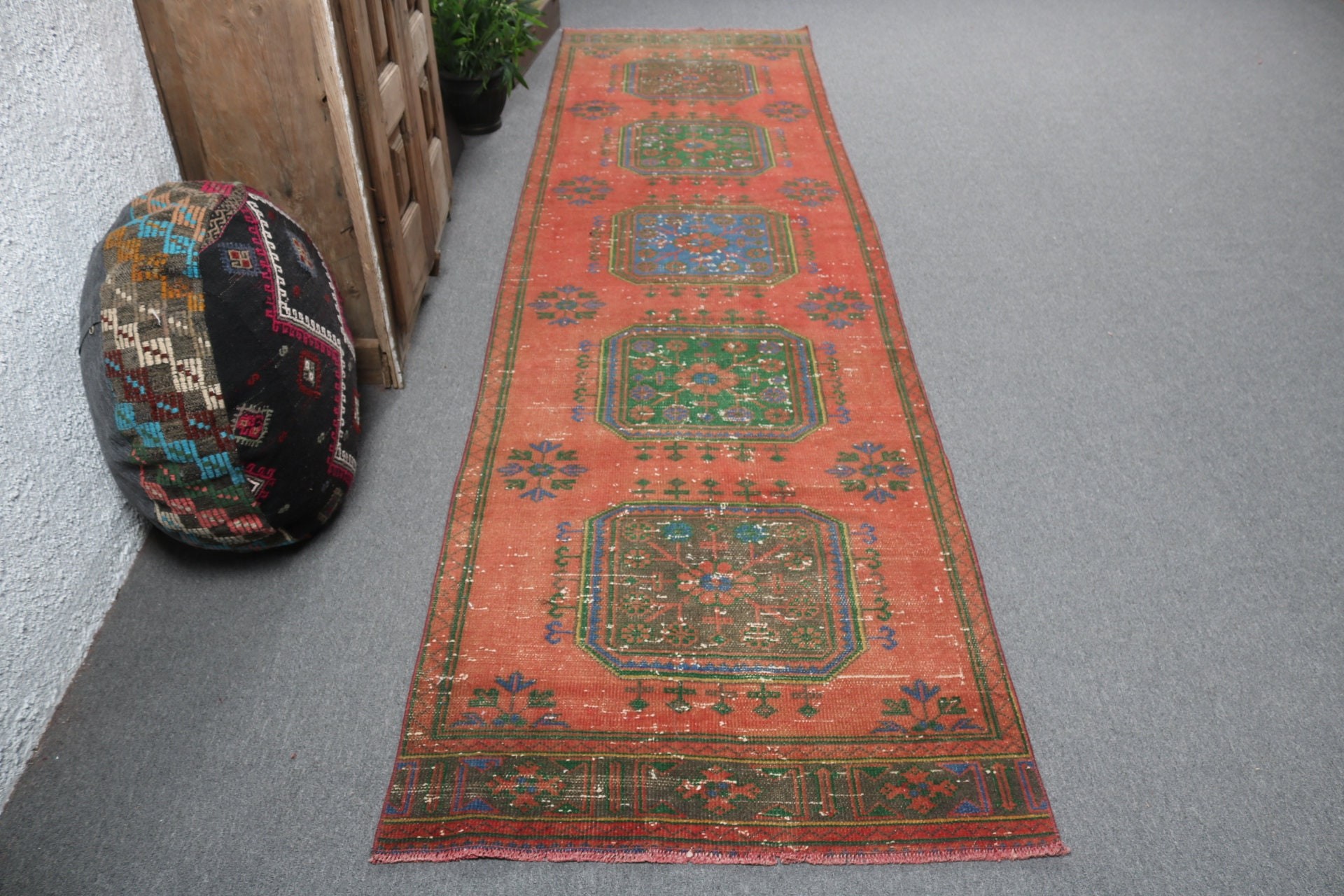 Antique Rug, Oushak Rugs, Vintage Rugs, Rugs for Stair, Turkish Rugs, Red Cool Rugs, 3.1x11.5 ft Runner Rugs, Kitchen Rugs, Stair Rugs