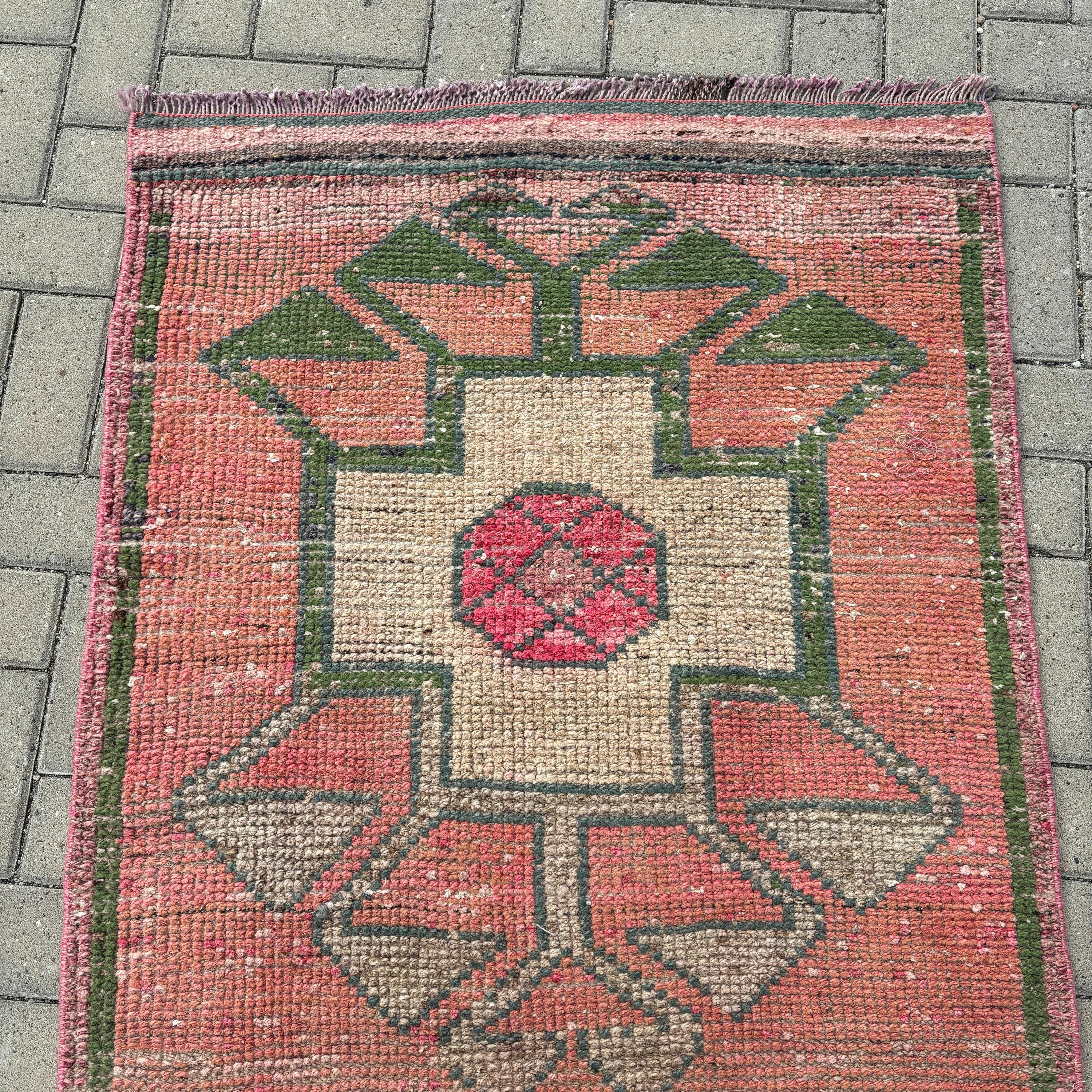 Orange Antique Rug, Anatolian Rugs, Vintage Rug, Floor Rug, Wool Rugs, 3.1x10.1 ft Runner Rug, Turkish Rugs, Rugs for Hallway, Corridor Rug