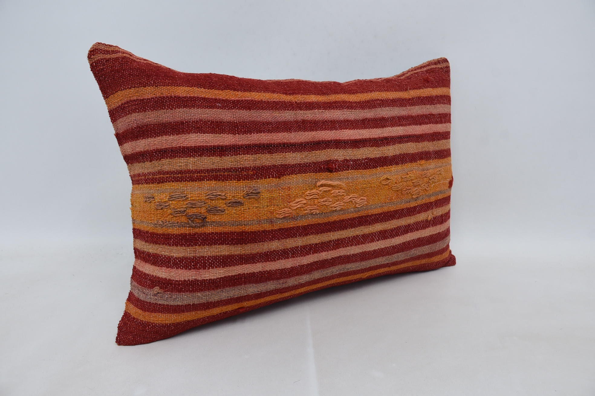 Boho Pillow Sham Cover, 16"x24" Red Cushion Case, Shabby Chic Cushion Cover, Vintage Kilim Pillow, Turkish Pillow, Luxury Pillow Case