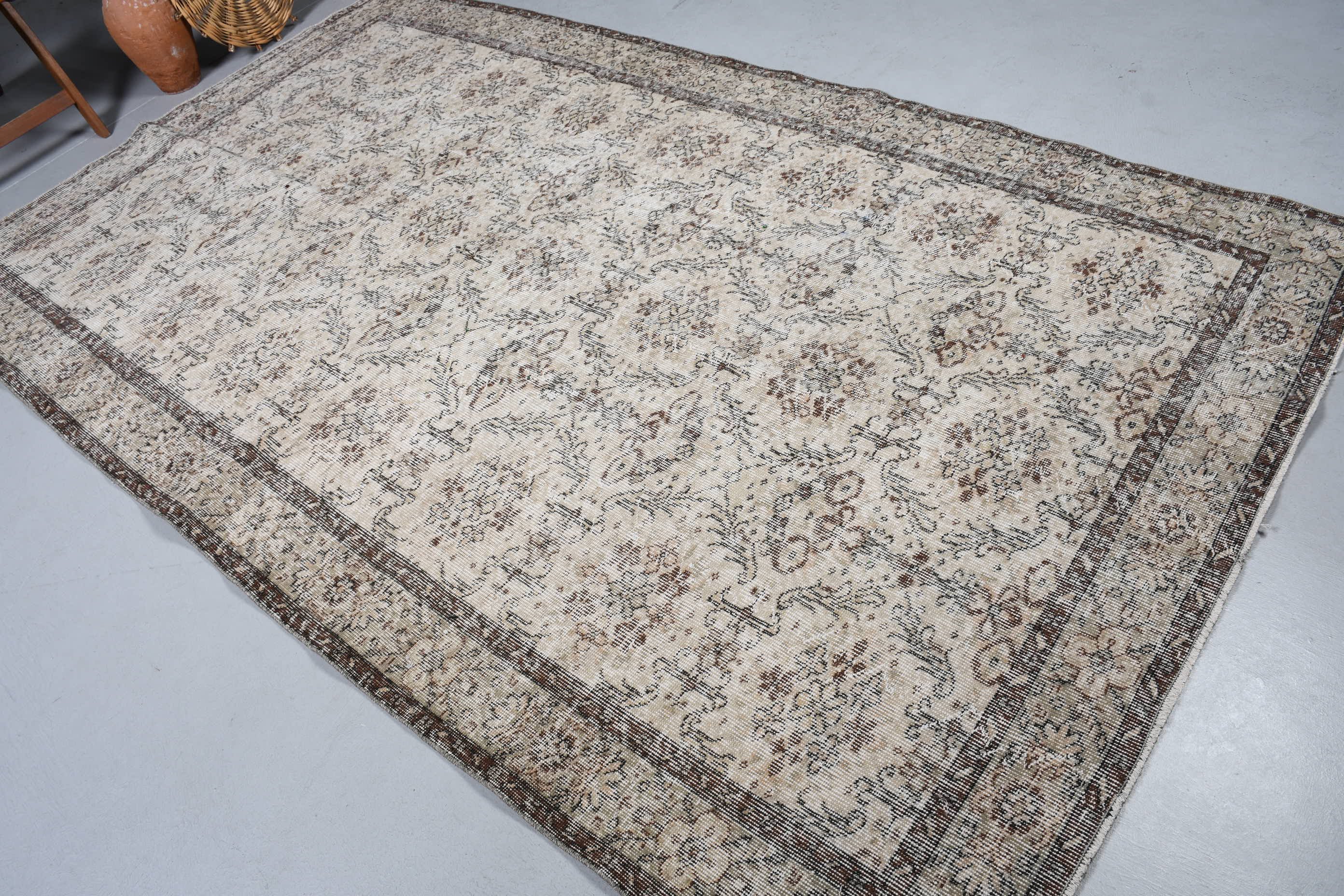 Oushak Halısı, Anadolu Halısı, Türk Halıları, Yemek Odası Halısı, Bej Fas Halısı, Soluk Halı, Vintage Halı, Oturma Odası Halıları, 5,6x9,4 ft Büyük Halı