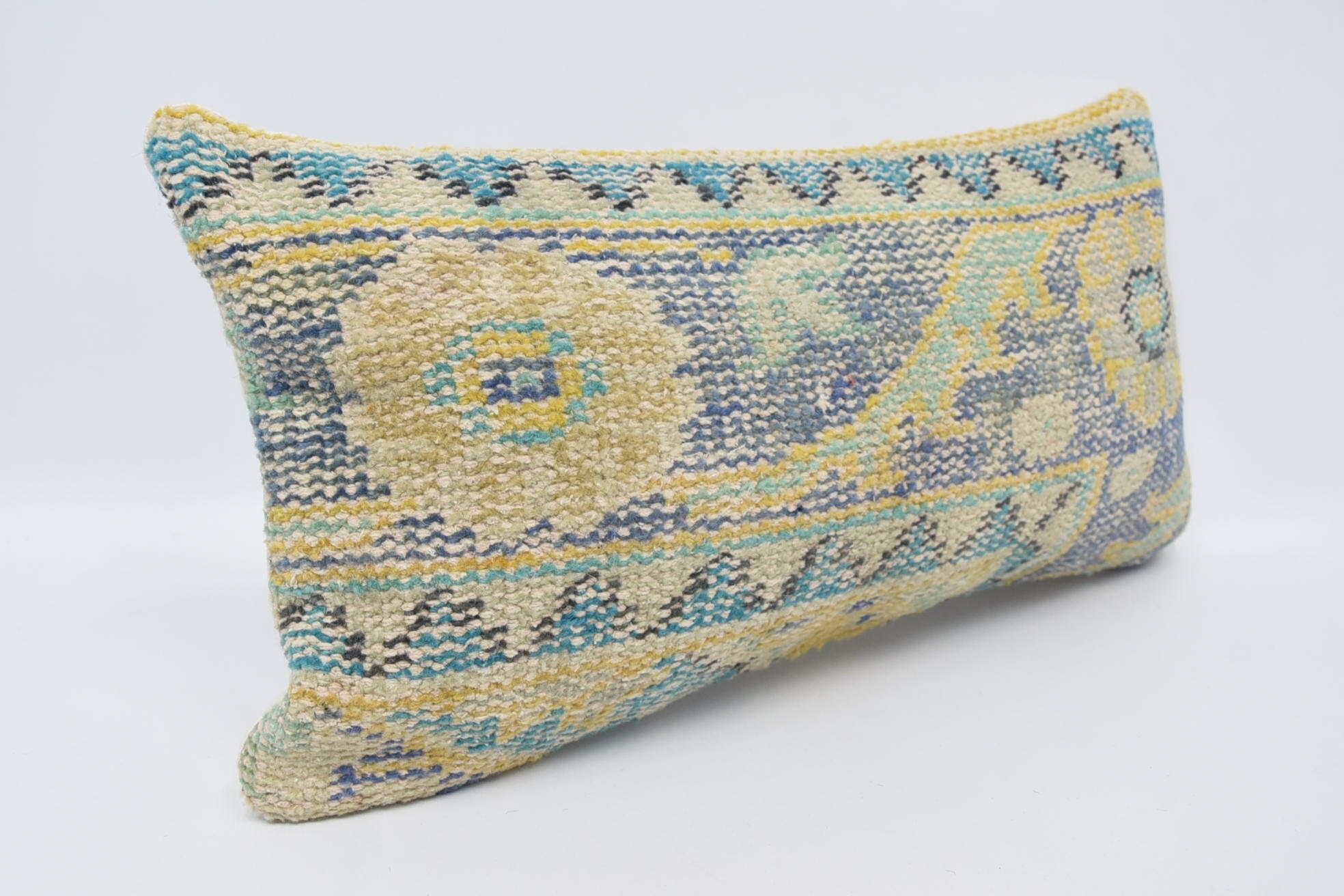 Yoga Cushion Case, Anatolian Pillow, Interior Designer Pillow, Pillow for Sofa, 12"x24" Blue Pillow Cover, Ethnical Kilim Rug Pillow