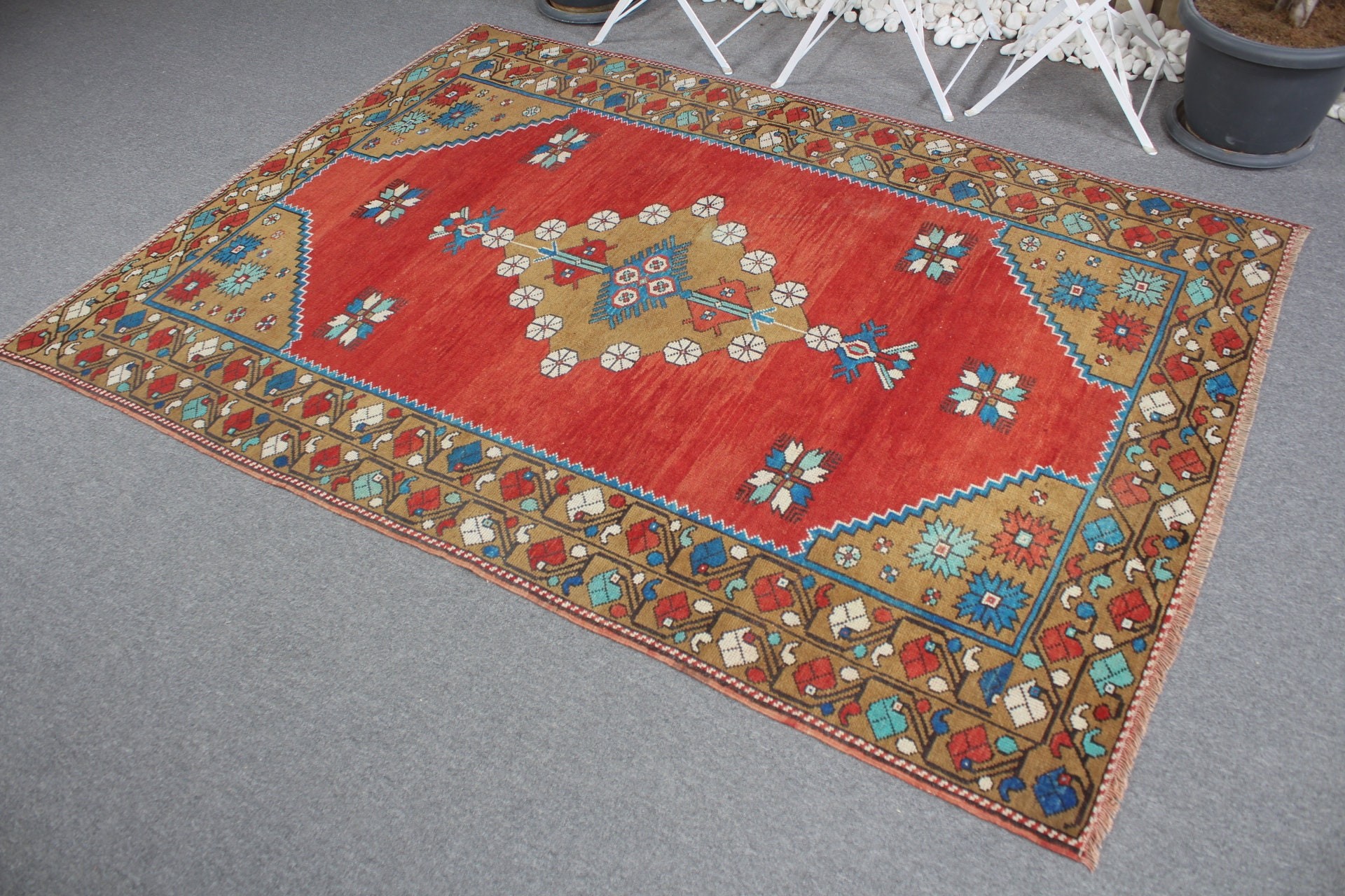 Rugs for Bedroom, 5.1x7.2 ft Area Rug, Vintage Rugs, Antique Rug, Red Floor Rug, Distressed Rug, Kitchen Rugs, Turkish Rug