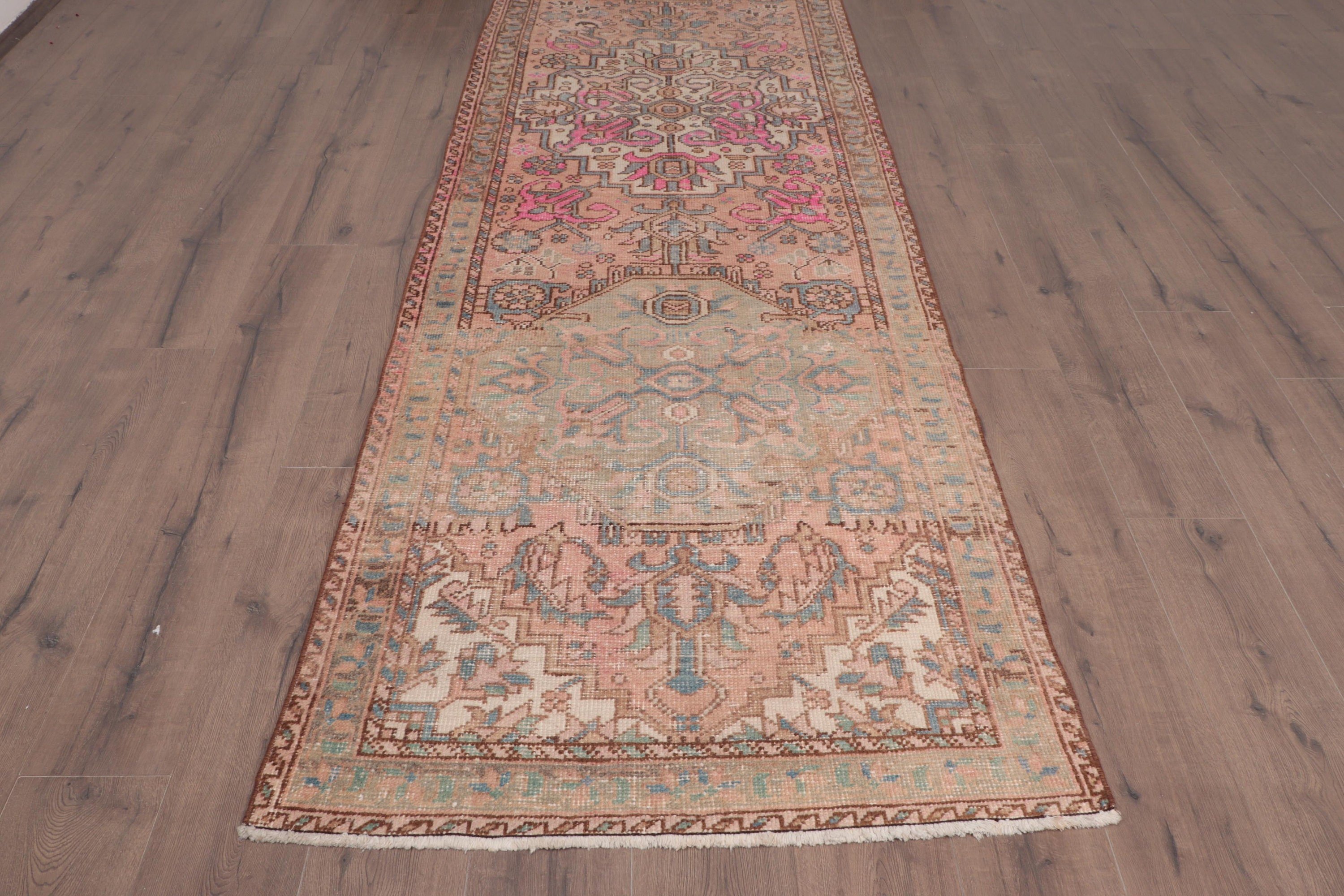 Türk Halıları, Vintage Halılar, 3.4x12.4 ft Yolluk Halıları, Koridor Halıları, Yün Halı, Mutfak Halıları, Pembe Yer Halısı, Yatak Odası Halısı, Koridor Halısı