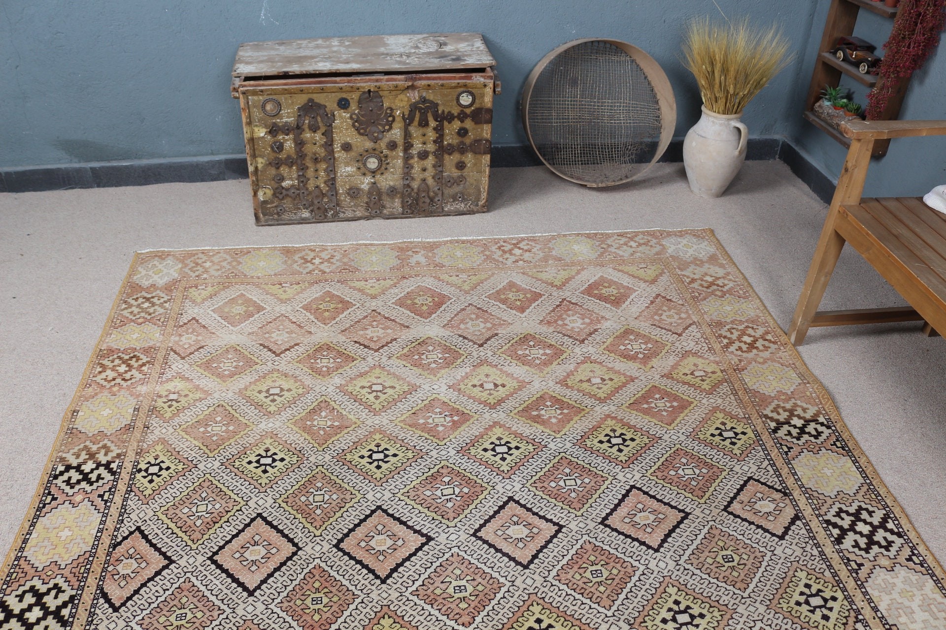 Organic Rug, Living Room Rugs, 6.3x9 ft Large Rug, Bedroom Rug, Beige Kitchen Rug, Antique Rugs, Vintage Rug, Turkish Rugs, Dining Room Rug