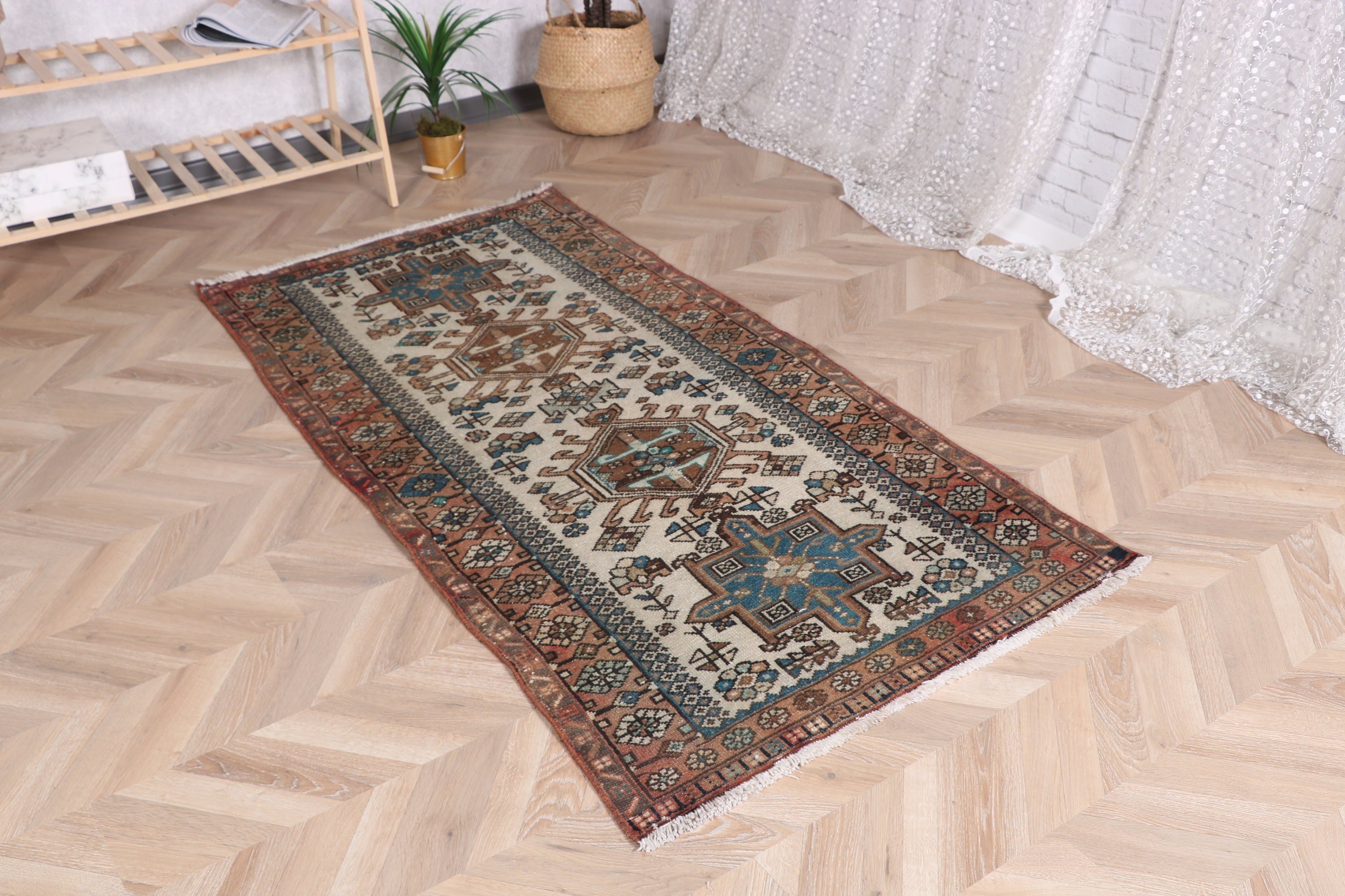 Giriş Halısı, Vintage Vurgulu Halılar, 3.1x6.1 ft Vurgulu Halı, Açıklama Halıları, Geometrik Halılar, Vintage Halılar, Türk Halıları, Kahverengi Düz Dokuma Halılar