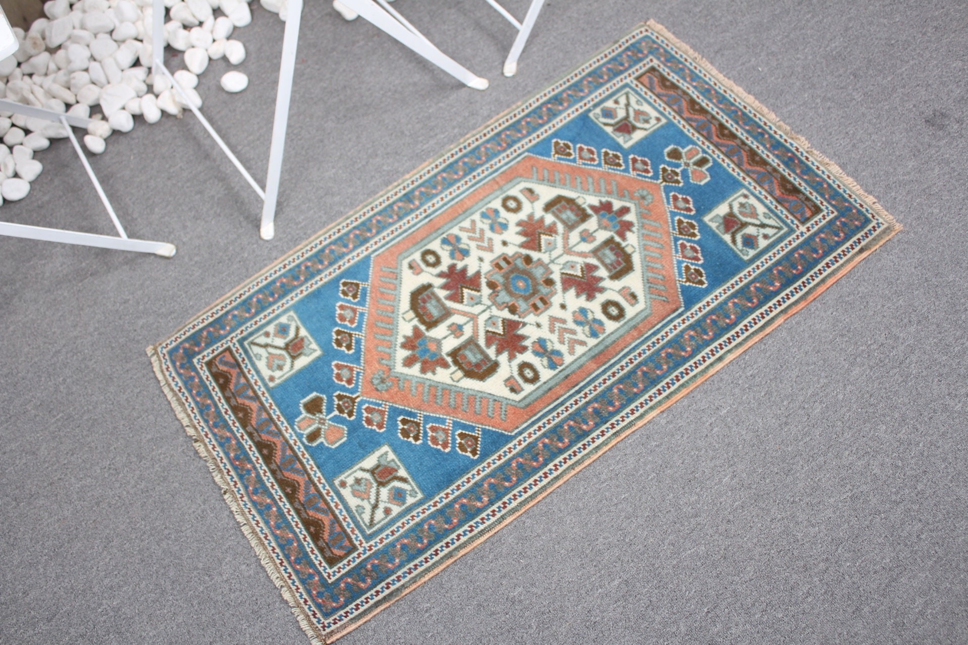 Turkish Rug, Floor Rug, Door Mat Rug, 1.8x3.2 ft Small Rugs, Blue Home Decor Rug, Pastel Rug, Vintage Rug, Home Decor Rug, Car Mat Rug