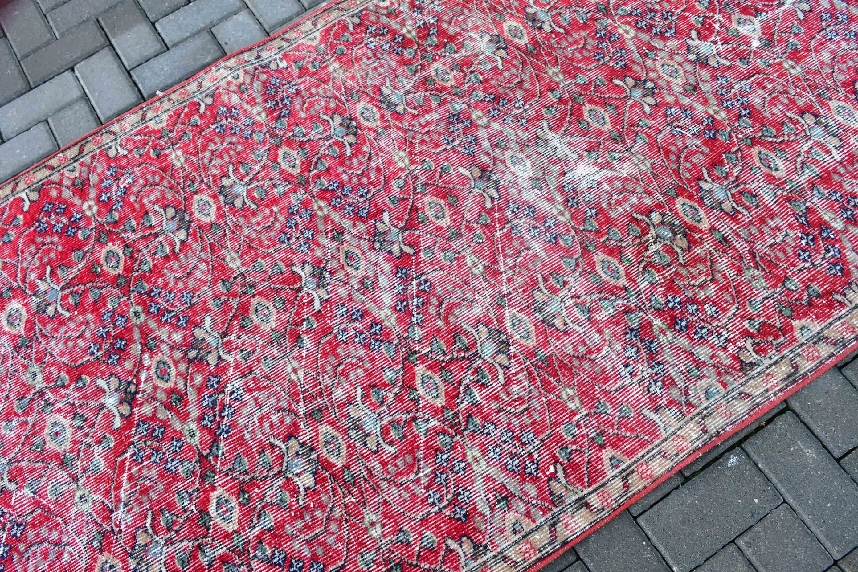 Art Rug, Turkish Rugs, Antique Rug, Red  3.8x7.6 ft Area Rug, Vintage Rugs, Floor Rug, Rugs for Living Room, Kitchen Rug