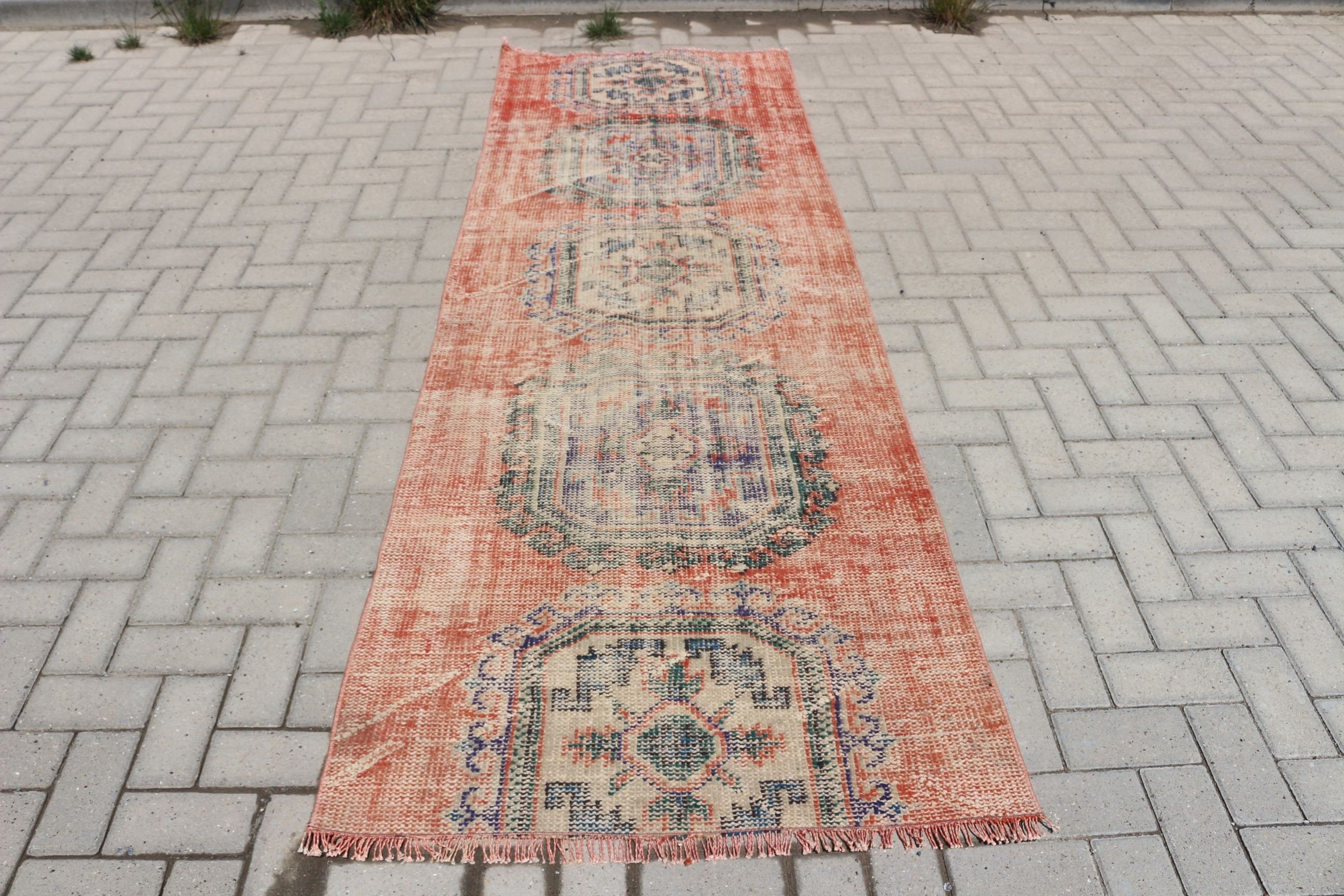 Dekoratif Halı, Yün Halılar, 3,2x9,3 ft Yolluk Halısı, Turuncu Yün Halılar, Vintage Halılar, Merdiven Halısı, Türk Halısı, Koridor Halıları, Yatak Odası Halısı