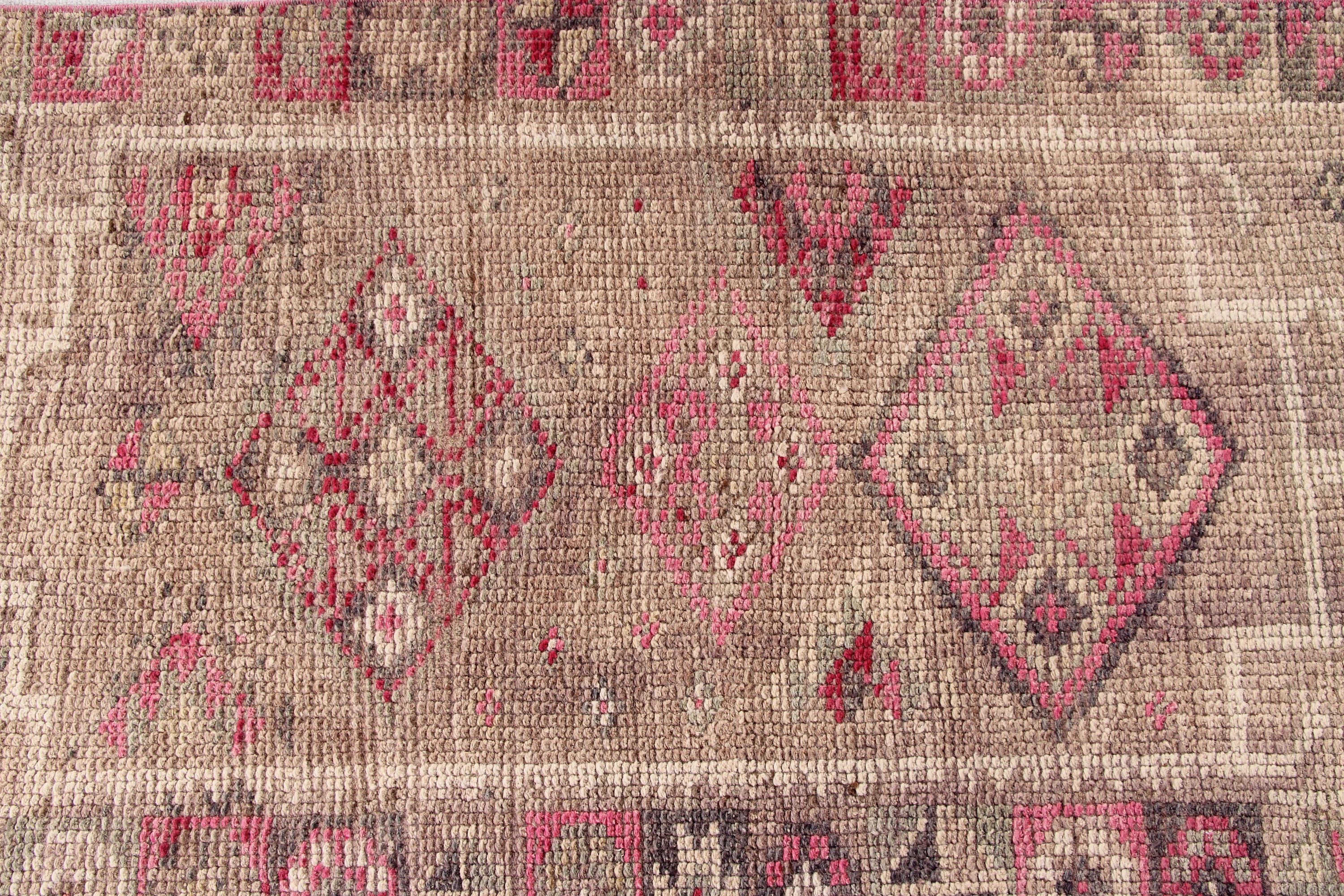 Vintage Rug, Ethnic Rug, Turkish Rugs, 2.3x12.5 ft Runner Rug, Beni Ourain Runner Rugs, Brown Oushak Rugs, Cool Rug, Geometric Rugs