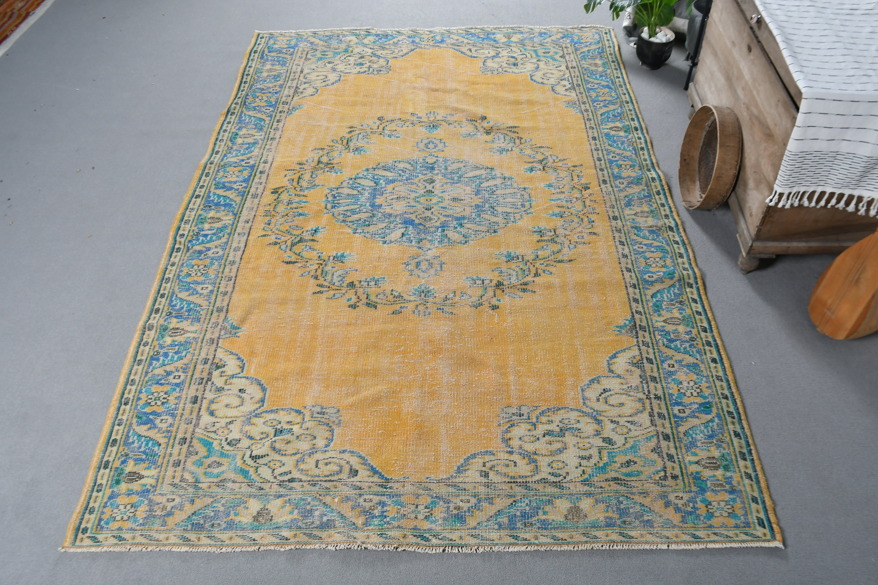 Dining Room Rugs, Salon Rugs, Vintage Rugs, 6.4x9.2 ft Large Rug, Bedroom Rug, Retro Rugs, Turkish Rug, Cute Rug, Yellow Cool Rug, Cool Rug