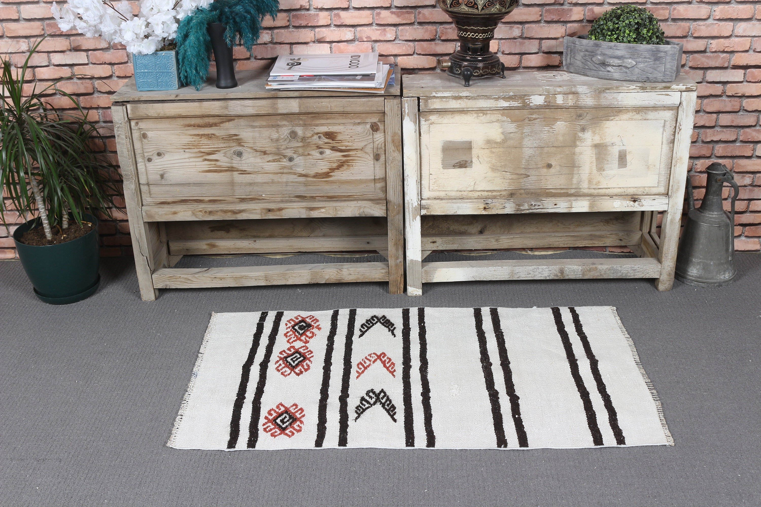 Car Mat Rugs, 2.1x3.8 ft Small Rug, Cute Rug, Art Rug, Turkish Rug, Vintage Rug, Cool Rug, White Moroccan Rug, Bedroom Rug