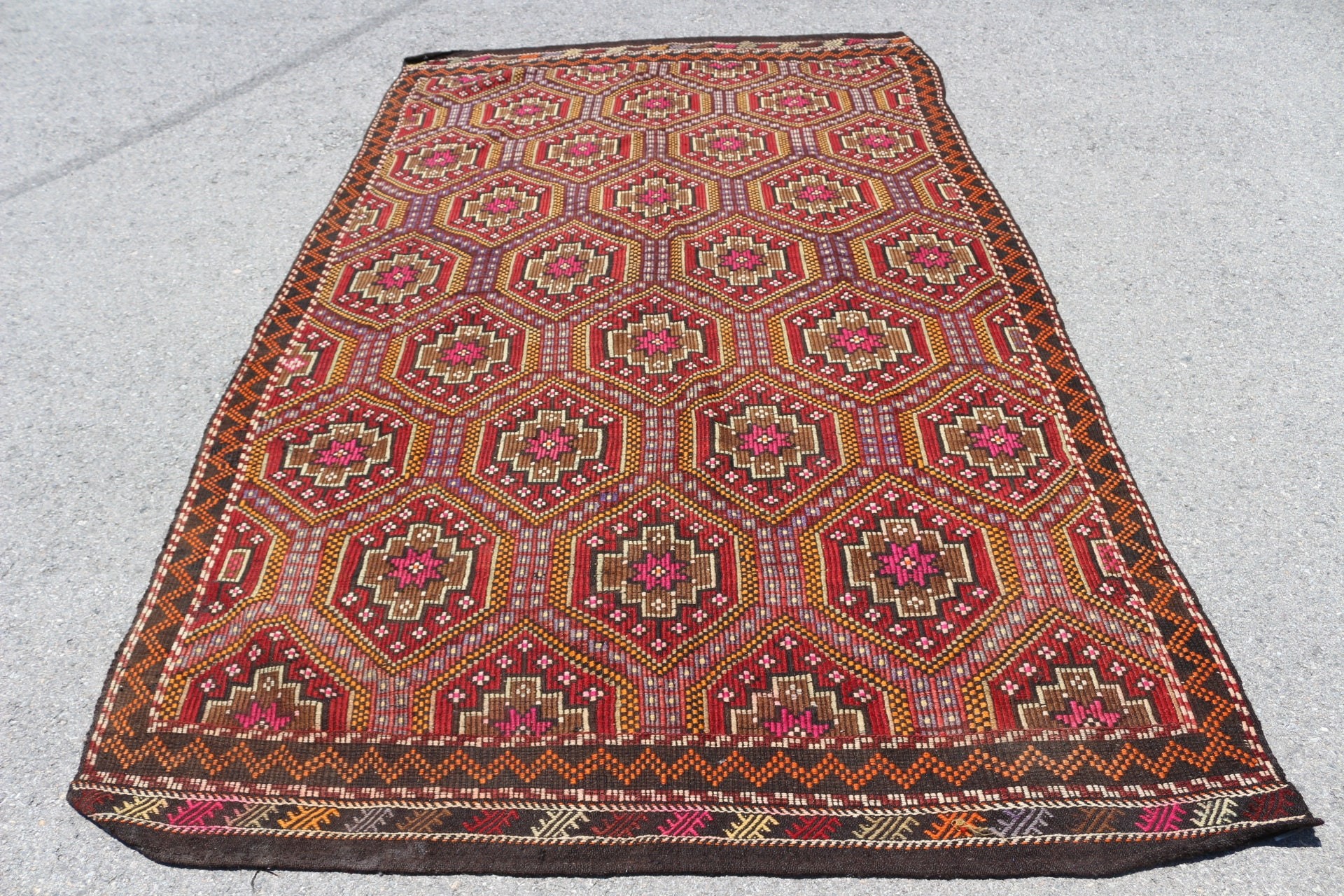 Retro Rug, Kitchen Rugs, 5.7x10.1 ft Large Rugs, Floor Rug, Salon Rugs, Kilim, Turkish Rugs, Brown Moroccan Rugs, Vintage Rug, Bedroom Rug