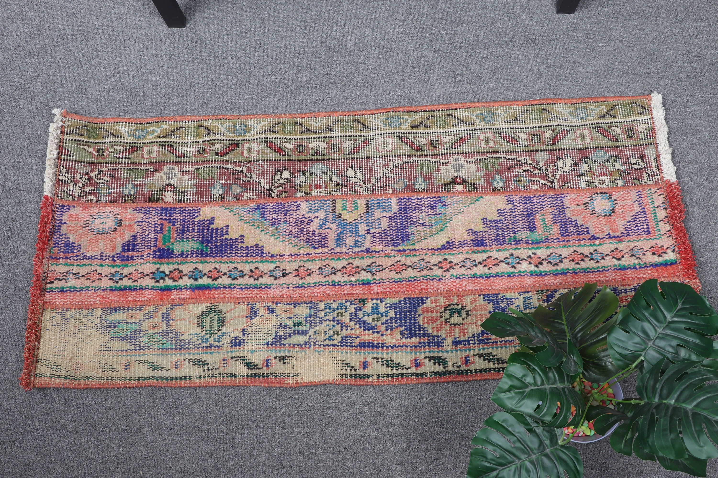 Oushak Halı, Giriş Halıları, 1.4x3.3 ft Küçük Halı, Ev Dekorasyonu Halısı, Mavi Yün Halılar, Banyo Halısı, Araba Paspas Halısı, Vintage Halılar, Türk Halısı