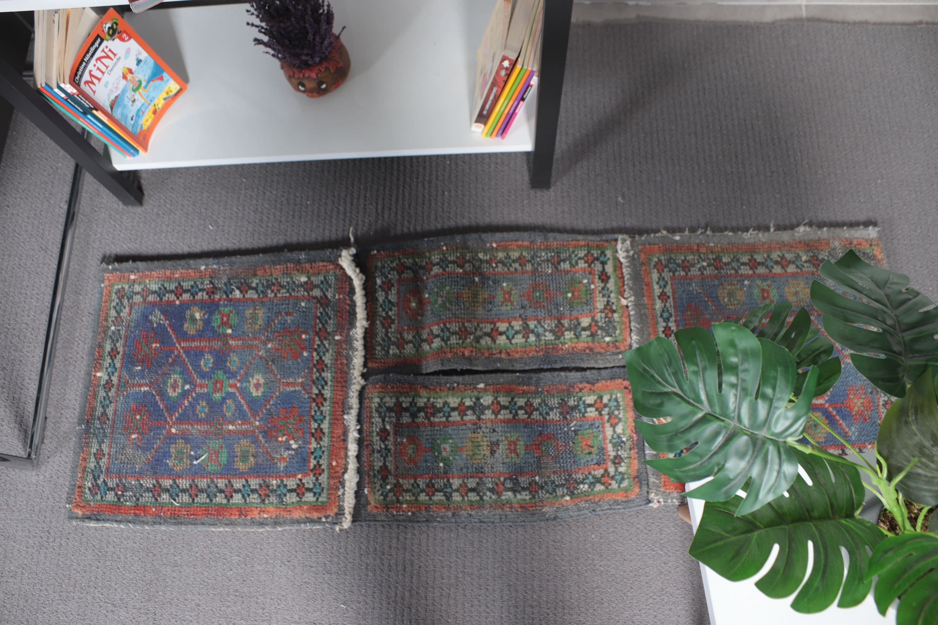 Vintage Halı, Boho Halılar, Türk Halıları, Duvara Asılı Halı, Ev Dekorasyonu Halısı, Yatak Odası Halısı, Mavi Yer Halıları, 1.4x4.2 ft Küçük Halı, El Dokuma Halılar