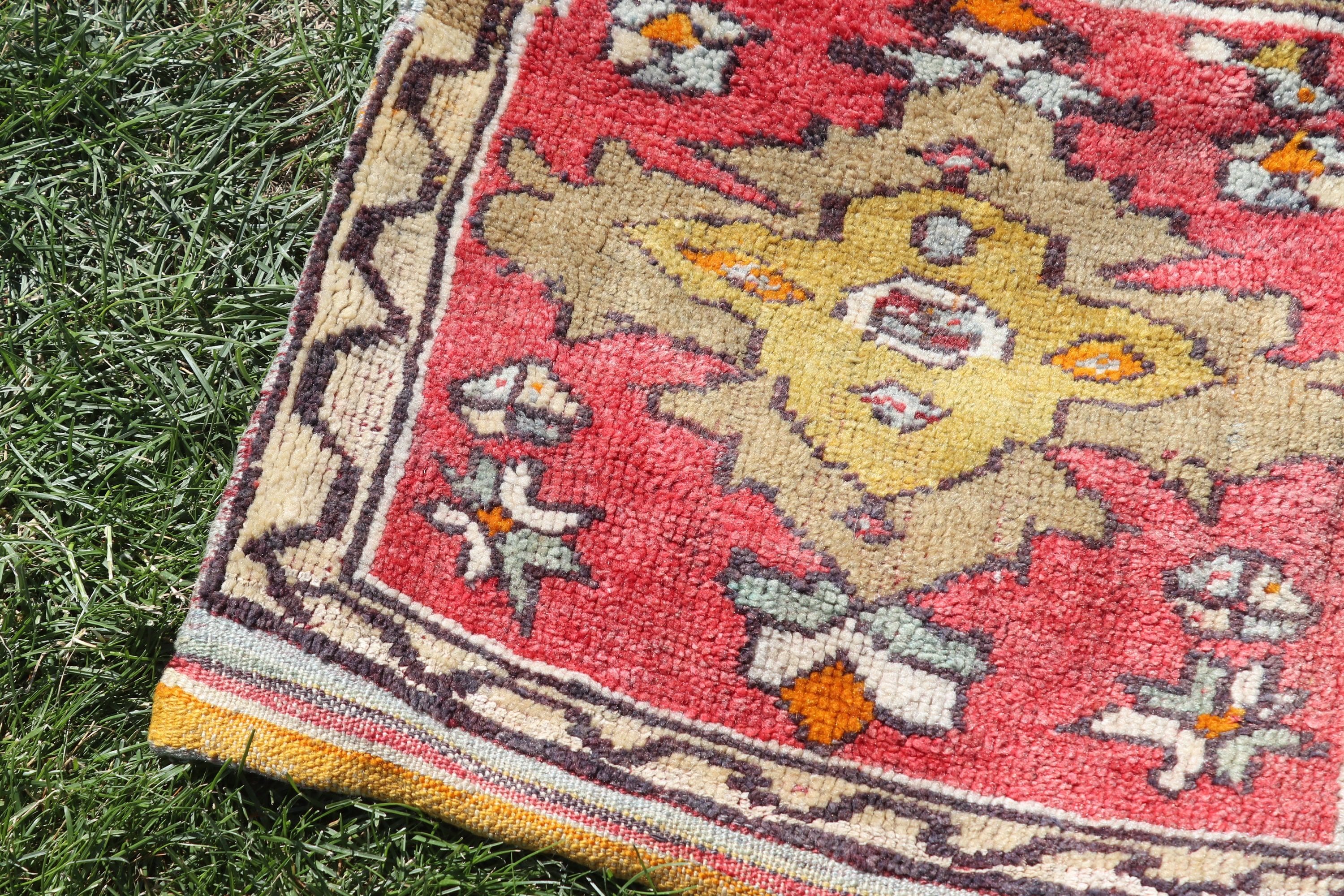 Nursery Rug, Home Decor Rugs, Vintage Rugs, Wool Rug, Small Boho Rugs, 1.7x4.1 ft Small Rug, Turkish Rug, Red Bedroom Rugs, Organic Rug