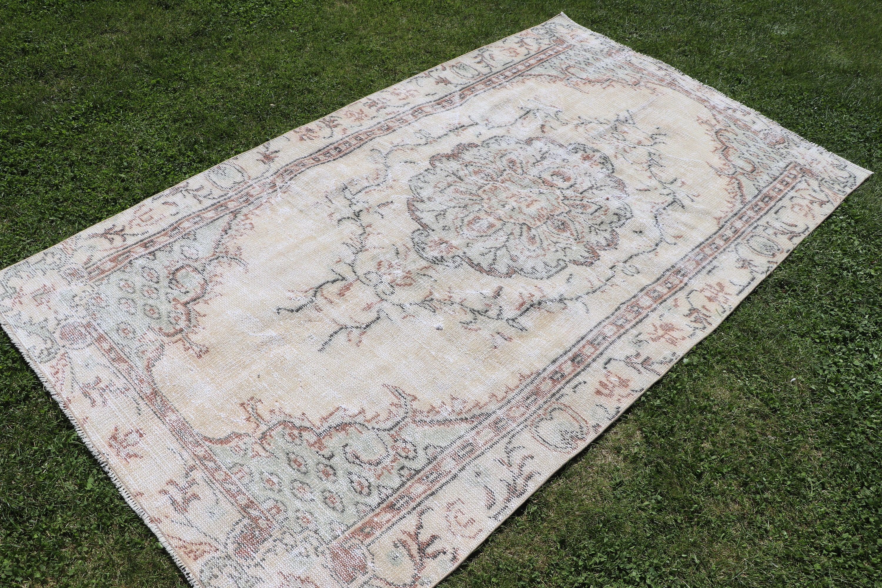 Vintage Rug, Beige Antique Rugs, Nursery Rugs, Anatolian Rugs, Kitchen Rug, Turkish Rug, Handmade Rugs, 4.6x8 ft Area Rug, Oushak Area Rugs