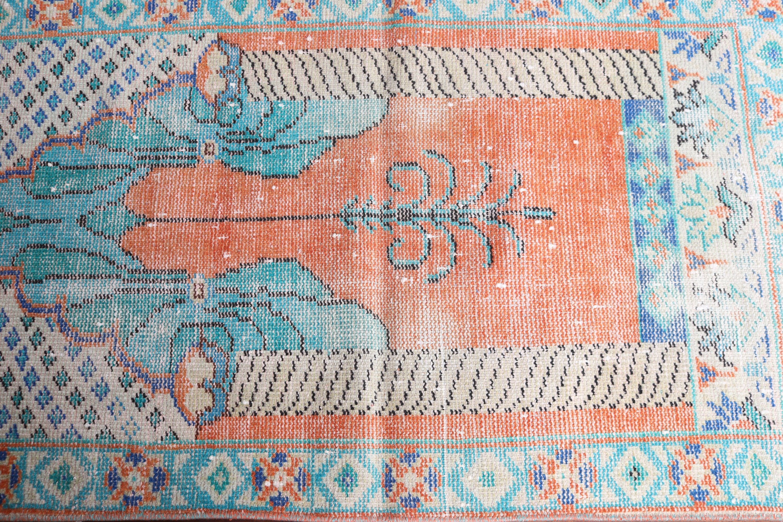 Bedroom Rug, Bathroom Rugs, 2.4x3.9 ft Small Rugs, Turkish Rugs, Small Vintage Rug, Boho Rugs, Vintage Rugs, Orange Handwoven Rug