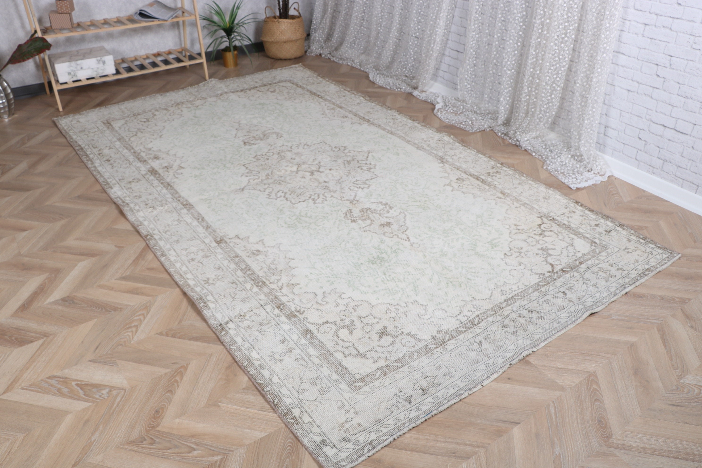 Büyük Boho Halılar, El Dokuma Halılar, Beyaz El Dokuma Halı, 5.7x9.9 ft Büyük Halılar, Yün Halılar, Yemek Odası Halısı, Türk Halıları, Vintage Halılar