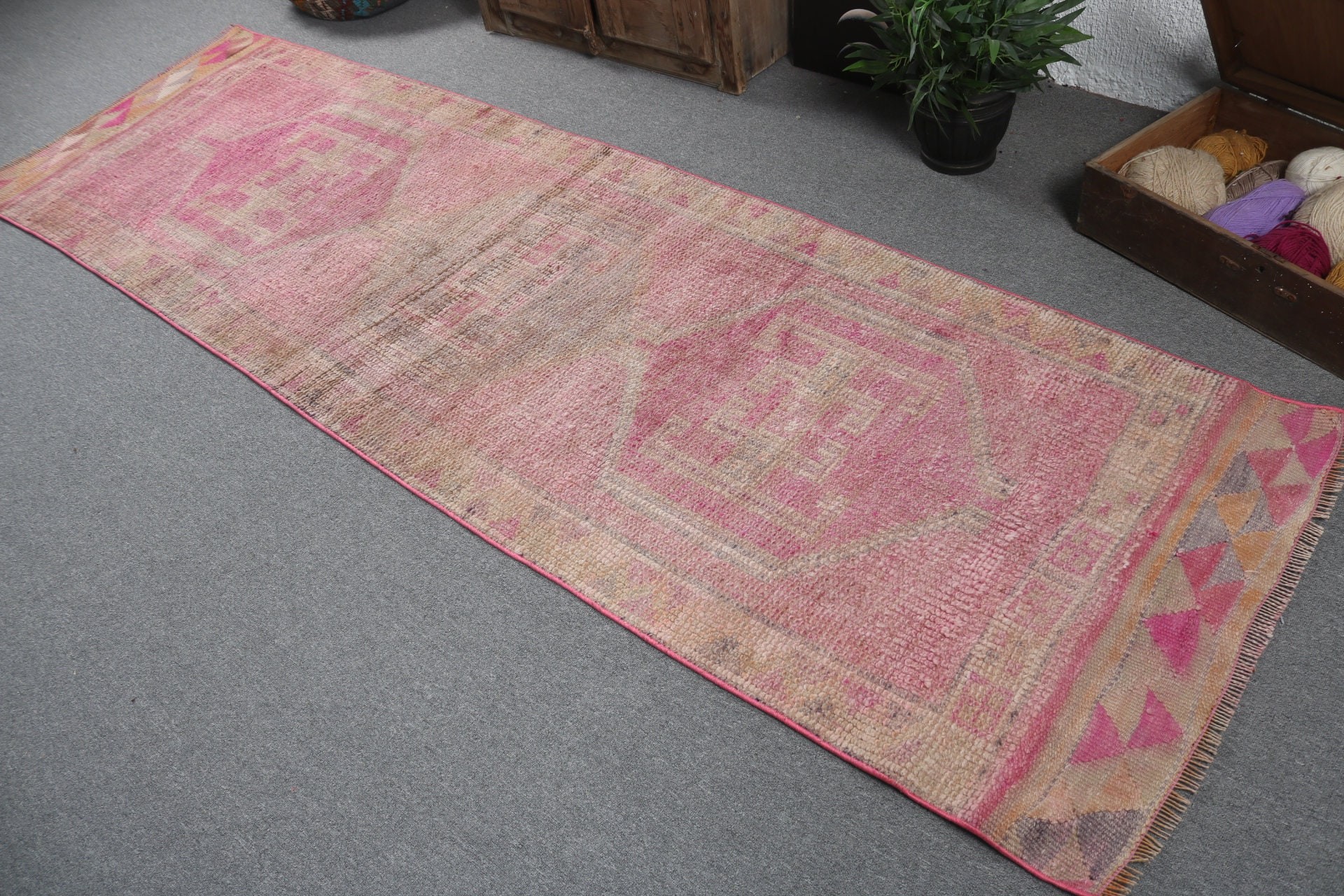 Turkish Rugs, Pink Antique Rugs, Modern Rugs, 3.1x10.1 ft Runner Rug, Beni Ourain Runner Rugs, Kitchen Rug, Stair Rug, Vintage Rug