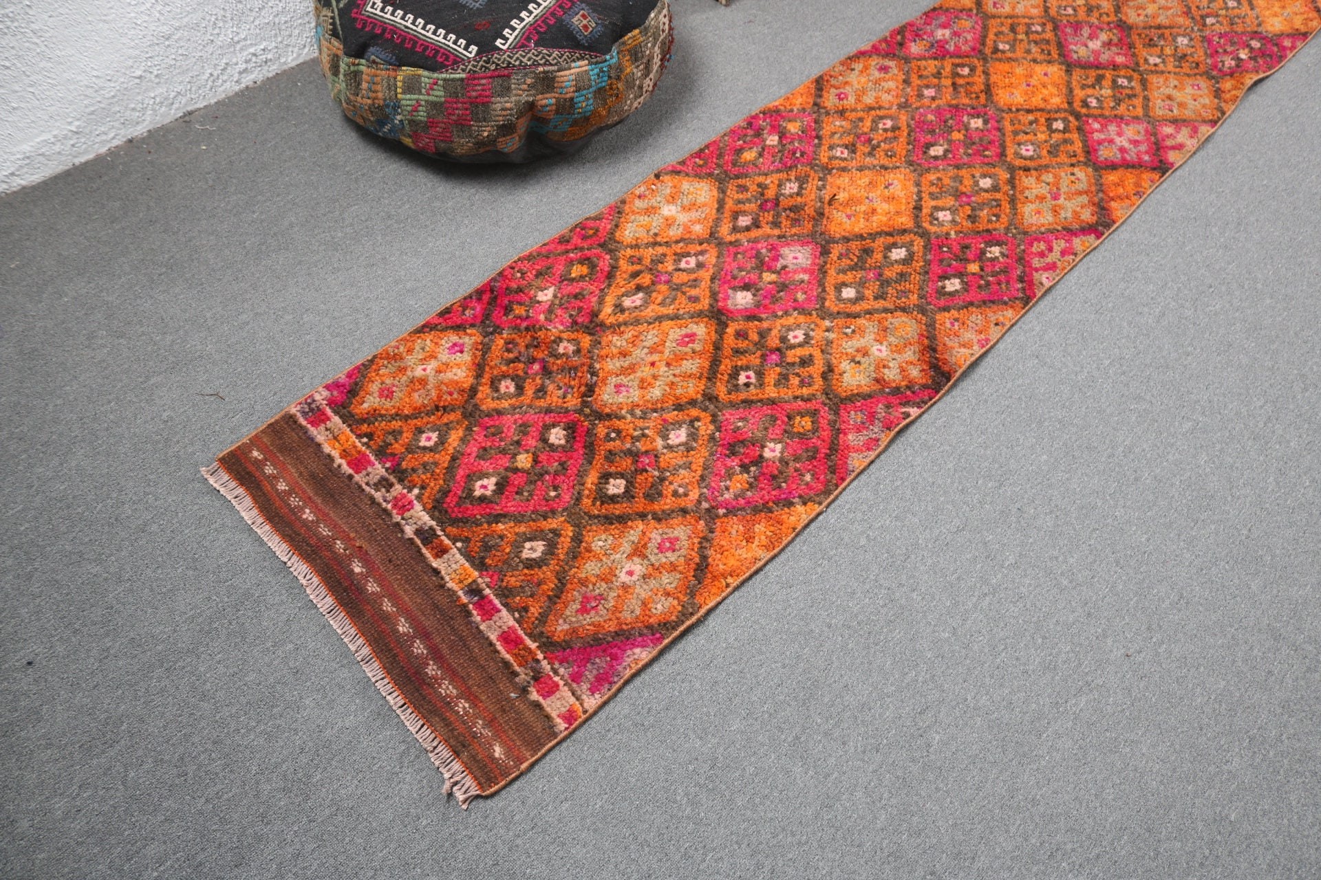 Turkish Rugs, Flatweave Rugs, Kitchen Rug, Vintage Rug, 2.1x12.8 ft Runner Rugs, Long Runner Rug, Neutral Rugs, Orange Home Decor Rug