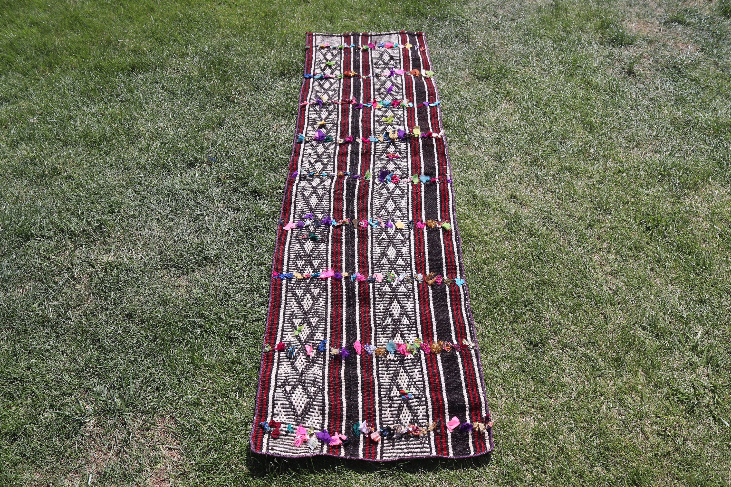 1.7x6.2 ft Runner Halı, Kilim, Koridor Halısı, Fas Halıları, Mutfak Halısı, Siyah Ev Dekor Halısı, Vintage Halılar, Mutfak Halıları, Türk Halıları