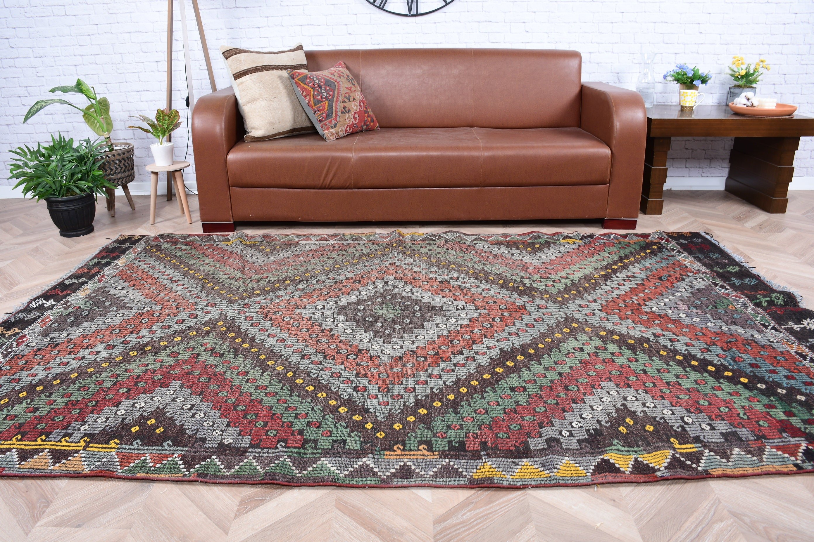 Oturma Odası Halısı, Mutfak Halısı, Fas Halısı, Vintage Halılar, Salon Halıları, Kilim, Türk Halısı, Turuncu 5.5x8.7 ft Büyük Halı