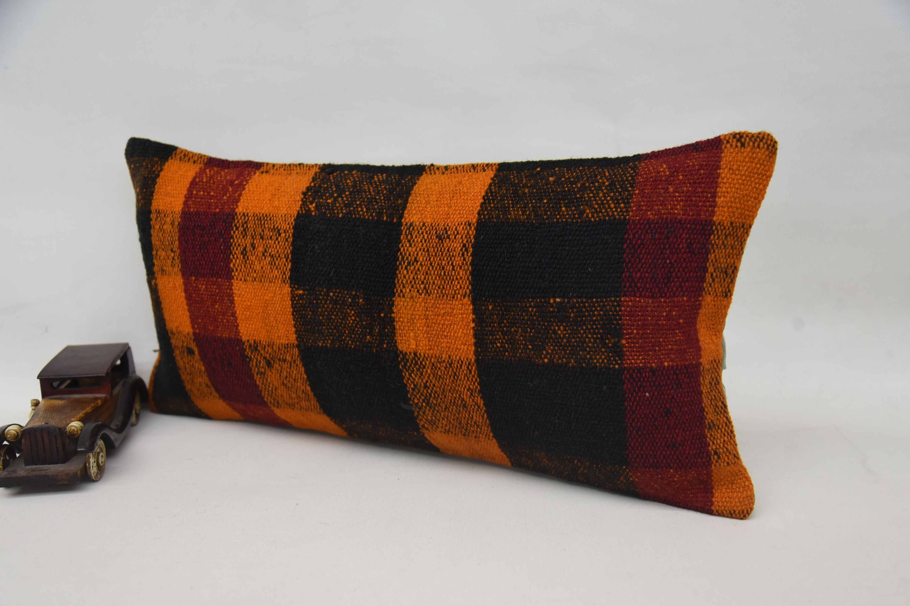 Handwoven Cushion Case, 12"x24" Orange Pillow Case, Throw Kilim Pillow, Vintage Pillow, Ottoman Pillow Cover, Boho Pillow, Bright Cushion