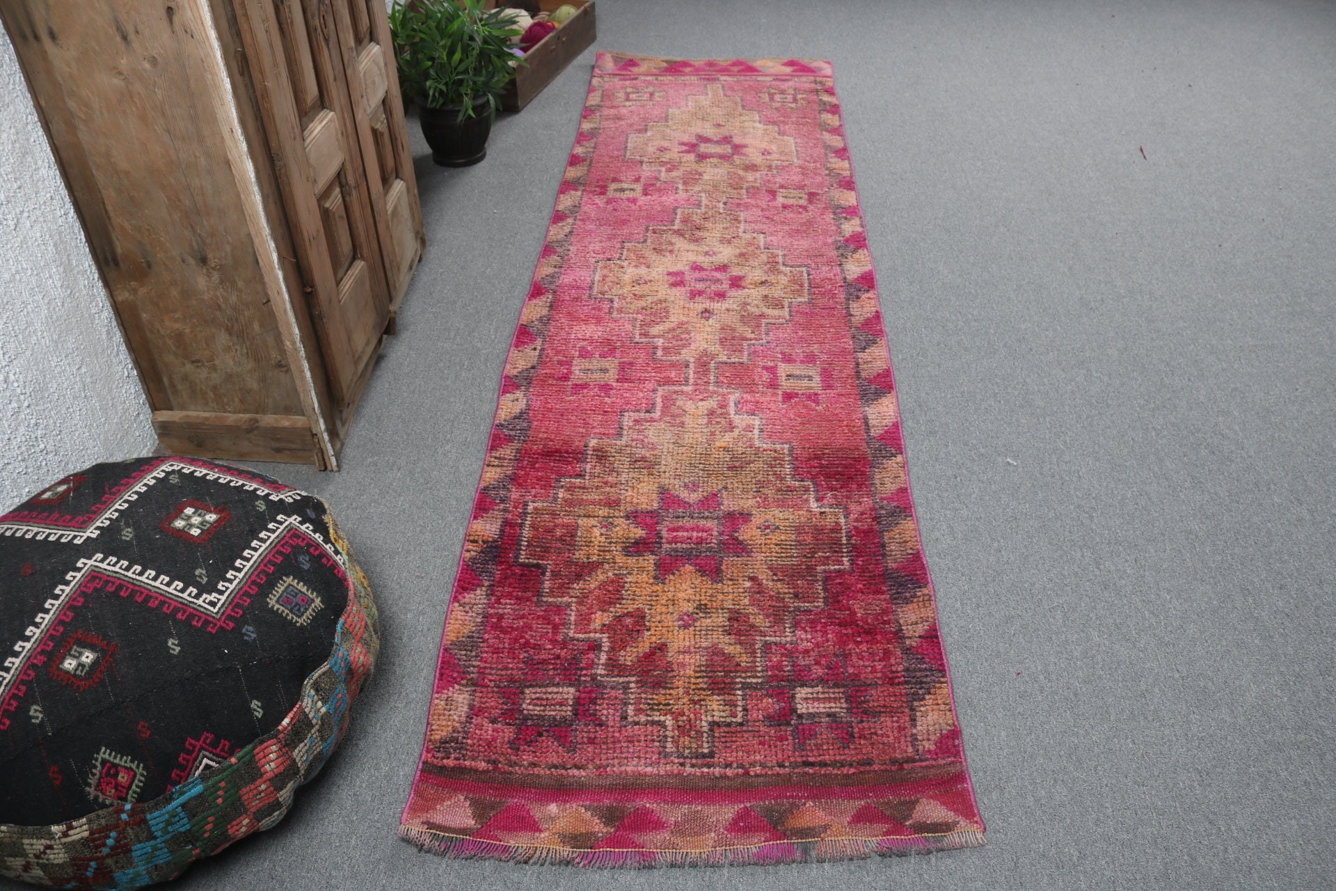 2.6x9.7 ft Runner Halıları, Runner Halıları, Türk Halıları, Lüks Halılar, Merdiven Halısı, Pembe Lüks Halı, Yatak Odası Halıları, Koridor Halısı, Vintage Halı