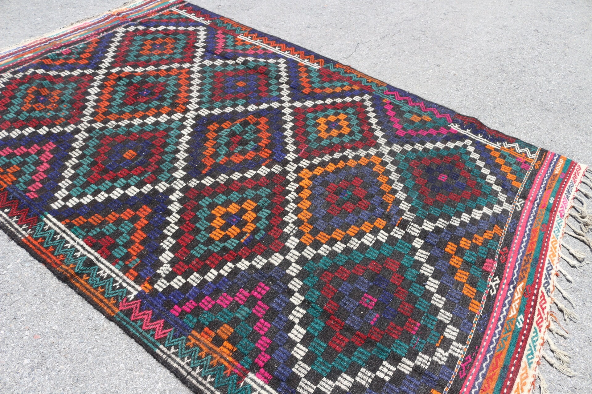 Kilim, Düz Dokuma Halı, Türk Halıları, Anadolu Halısı, 5.9x9.6 ft Büyük Halı, Siyah Yatak Odası Halısı, Yatak Odası Halısı, Vintage Halılar, Oturma Odası Halıları