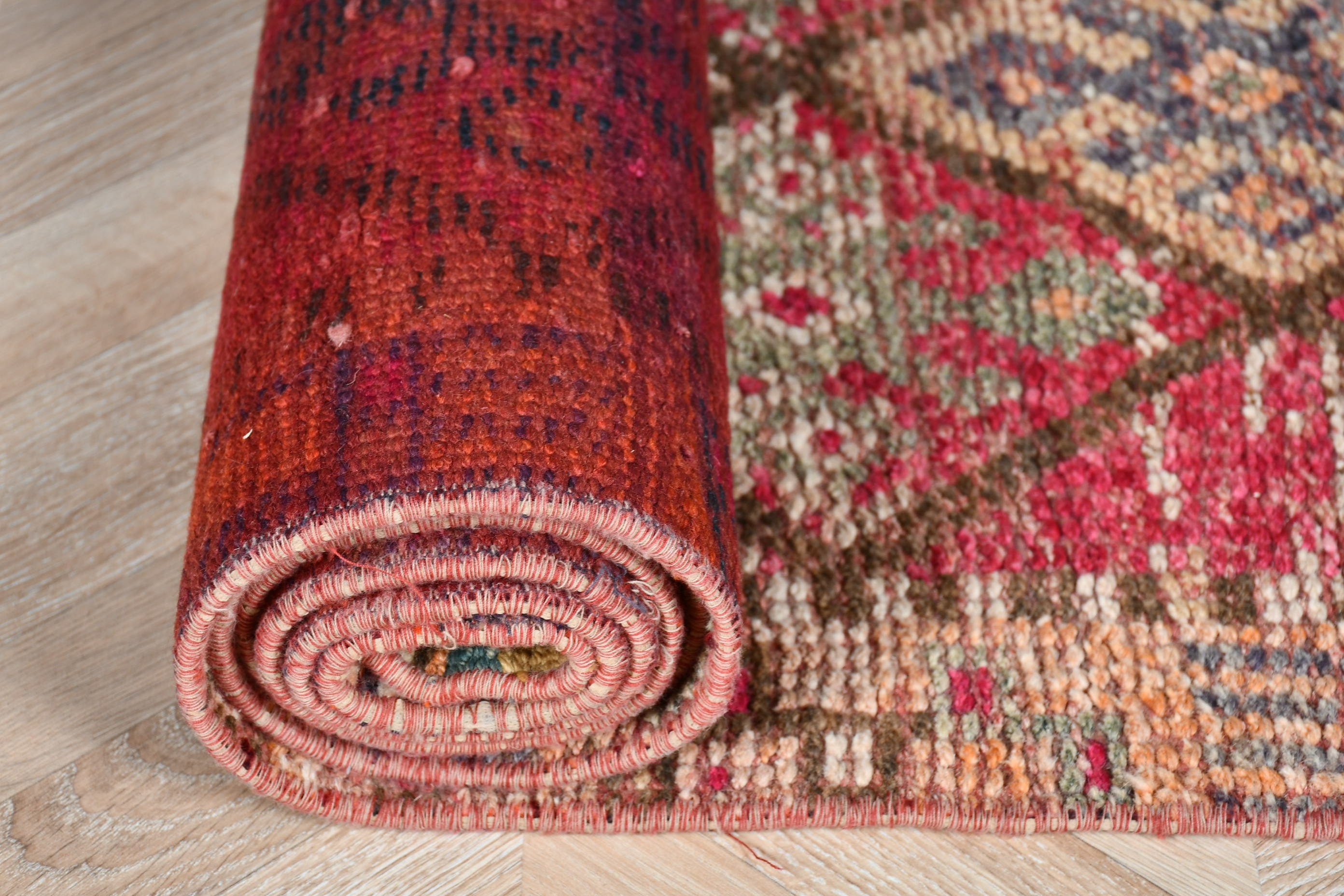 Vintage Rugs, Kitchen Rug, Pink Wool Rug, Oushak Rug, Rugs for Kitchen, Turkish Rug, Moroccan Rug, Stair Rugs, 2.4x11.9 ft Runner Rug