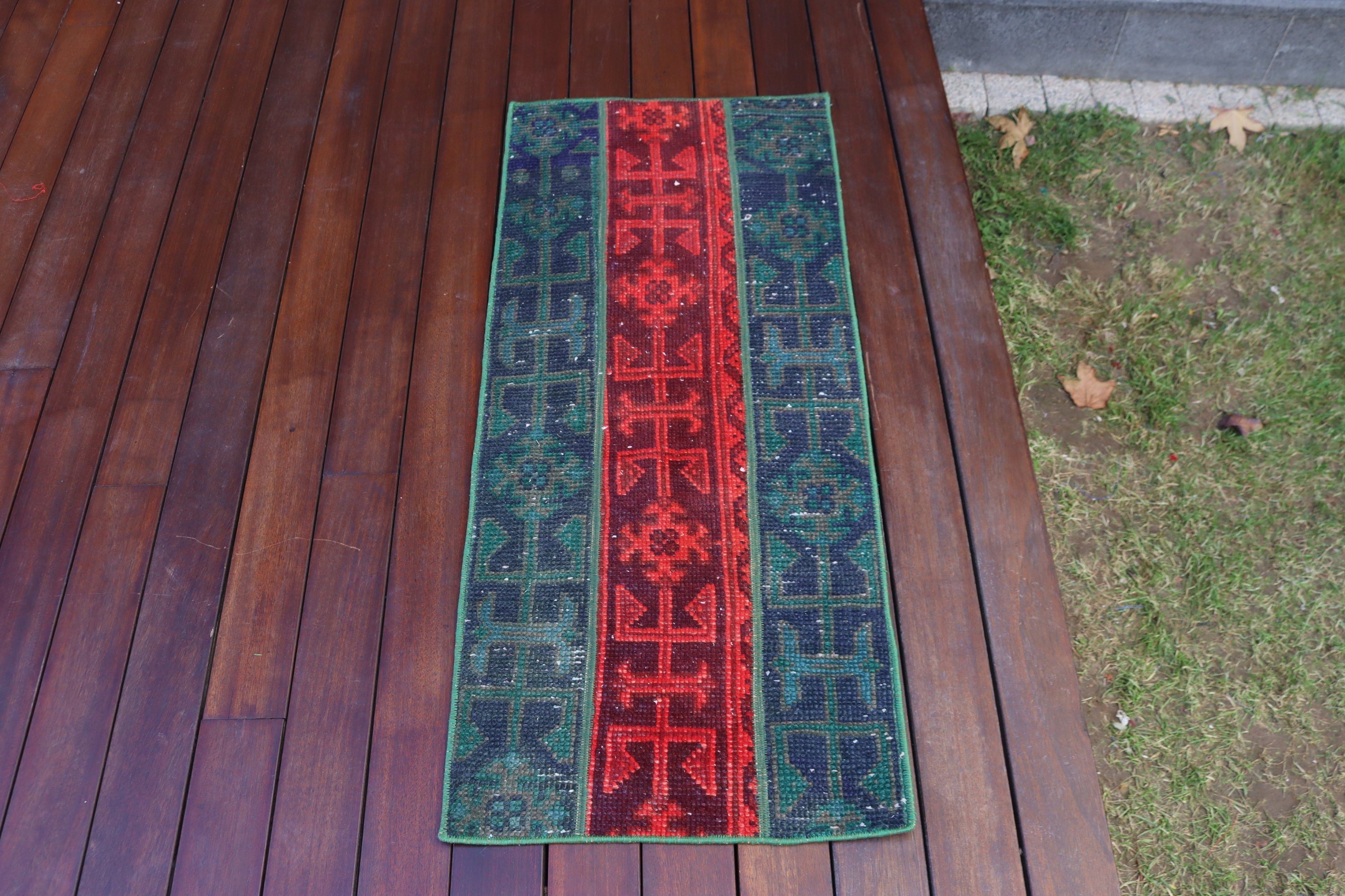 Küçük Boho Halılar, Modern Halılar, 1,5x3,6 ft Küçük Halı, Vintage Halılar, Kabile Halısı, El Dokuma Halı, Türk Halısı, Giriş Halıları, Yeşil Anadolu Halıları