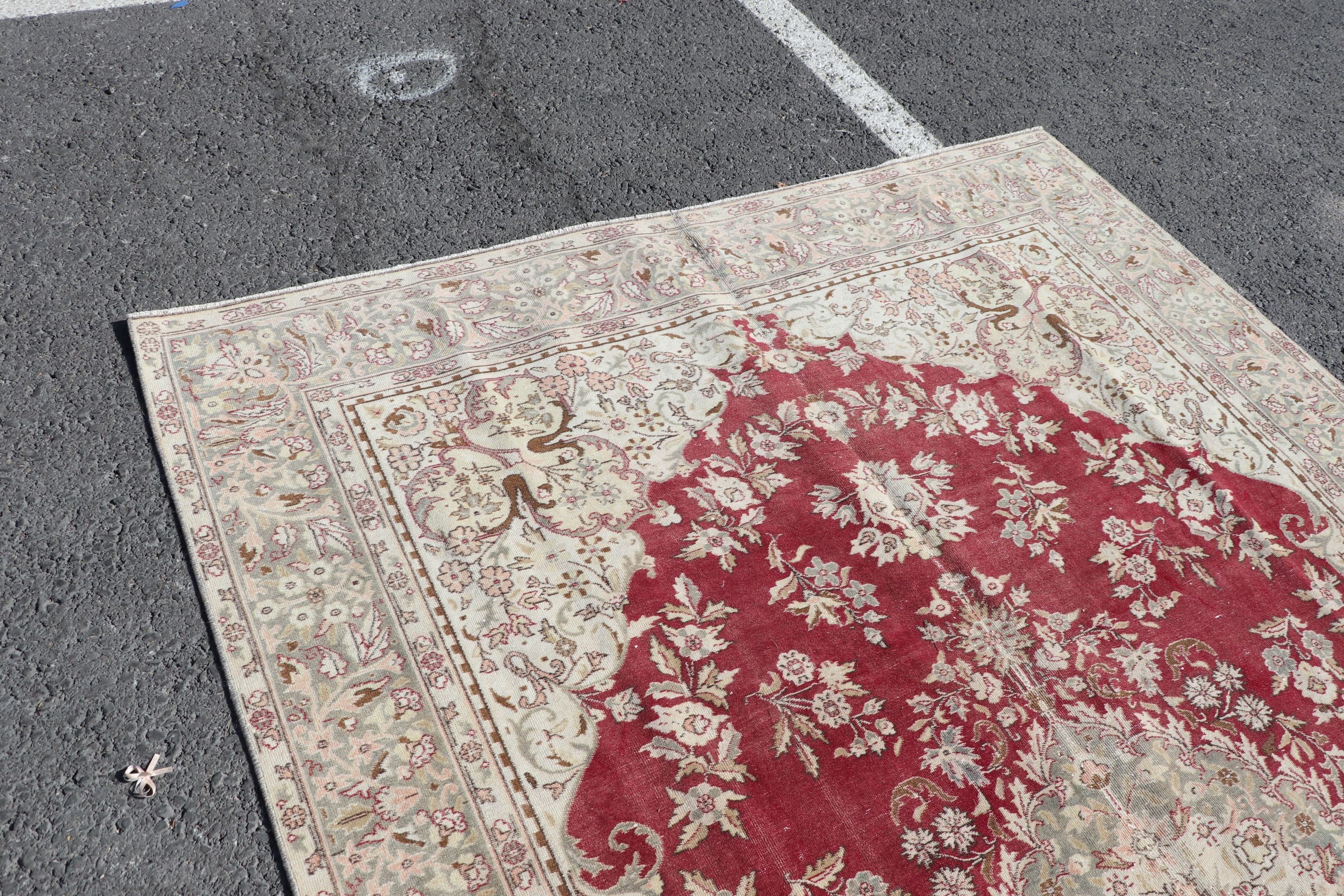 Hand Woven Rugs, Turkish Rug, Red Antique Rug, Vintage Rug, Salon Rug, Moroccan Rug, Living Room Rug, Anatolian Rugs, 6.3x9.5 ft Large Rug