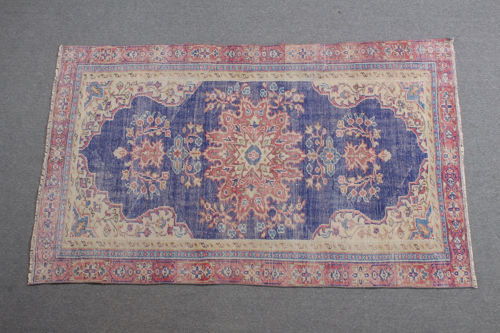 Oryantal Halı, Vintage Halı, Mavi Yer Halısı, Yün Halı, Yer Halıları, Mutfak Halısı, Türk Alan Halısı Halıları, 4.6x7.5 ft Alan Halısı, Türk Halısı