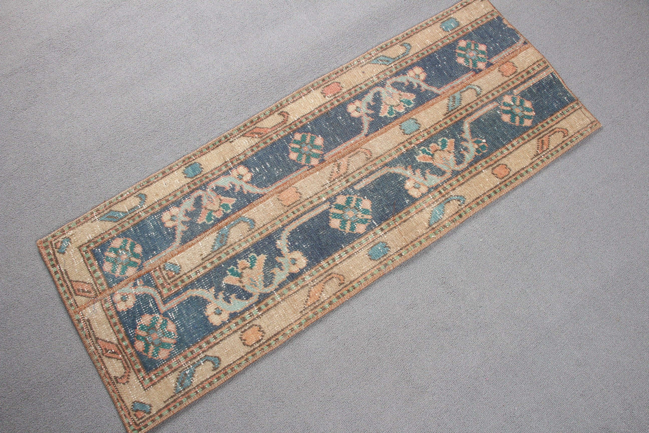 Mutfak Halısı, Vintage Halı, Yeşil 1.3x3.6 ft Küçük Halı, Kapı Paspası Halıları, Yün Halı, Türk Halısı, Yatak Odası Halısı, Havalı Halı