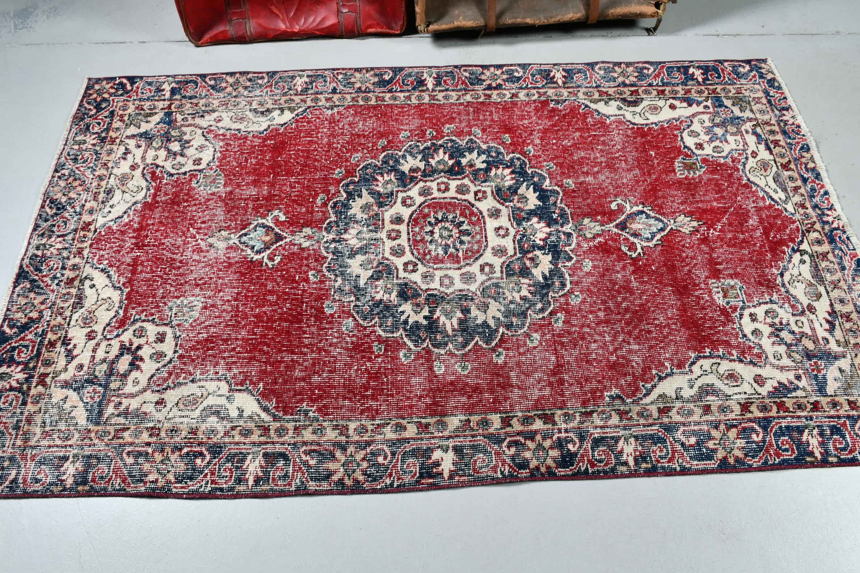 Bedroom Rugs, Entryway Rug Rugs, Turkish Rugs, Vintage Rug, Floor Rugs, Red Floor Rug, Entry Rug, 3.7x6.3 ft Accent Rug, Rugs for Nursery