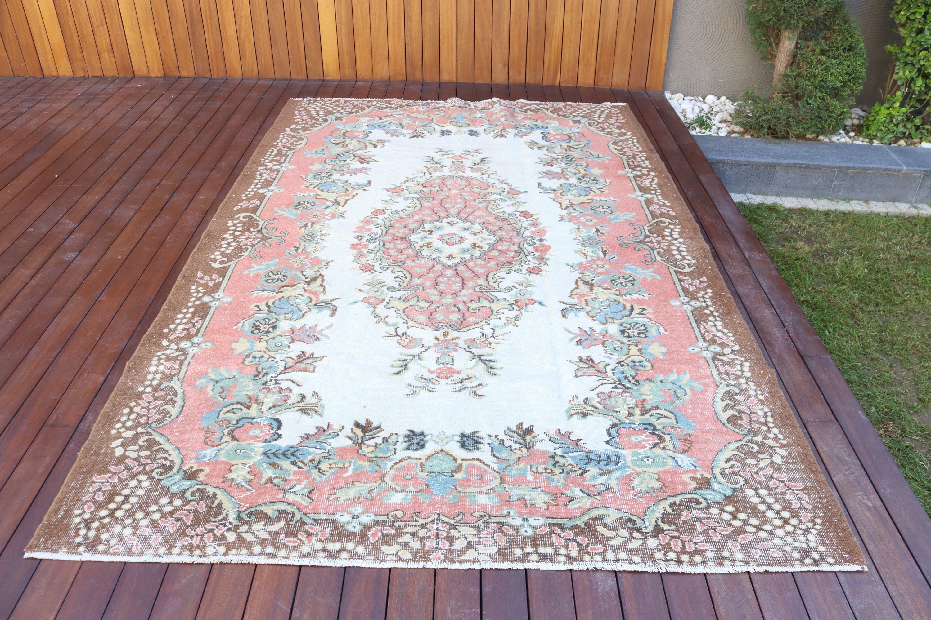 Türk Halısı, 5.9x9.3 ft Büyük Halılar, Vintage Halı, Boho Halı, Büyük Vintage Halılar, Yer Halıları, Pembe Nötr Halı, Türkiye Halısı, Yemek Odası Halısı